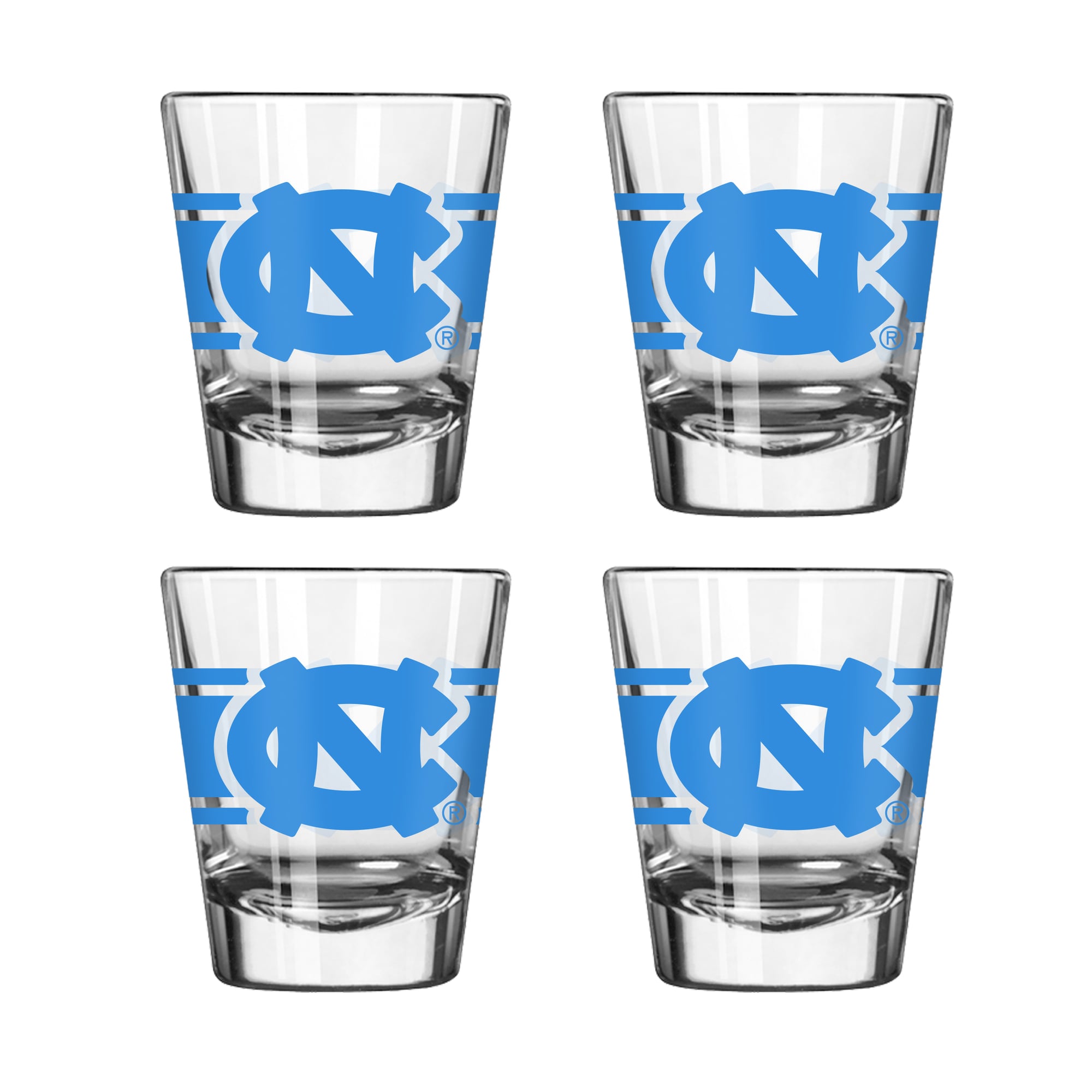 Ensemble de quatre verres à shot rayés Logo Brands North Carolina Tar Heels