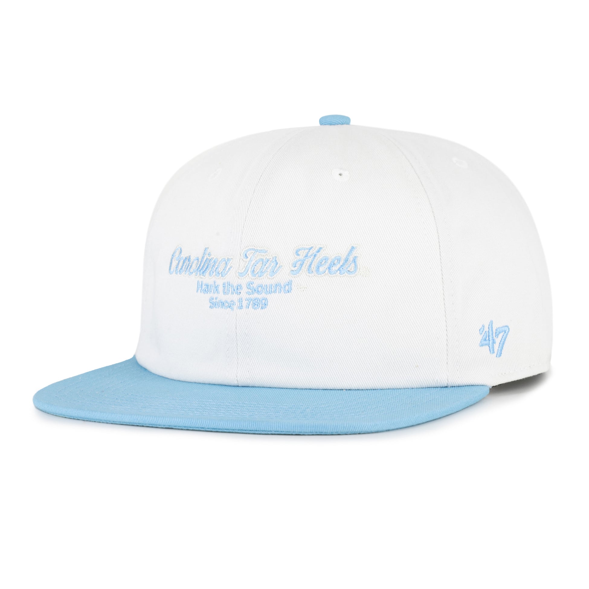 Men's '47 White/Carolina Blue North Carolina Tar Heels Script Stack Relaxed Captain Adjustable Hat