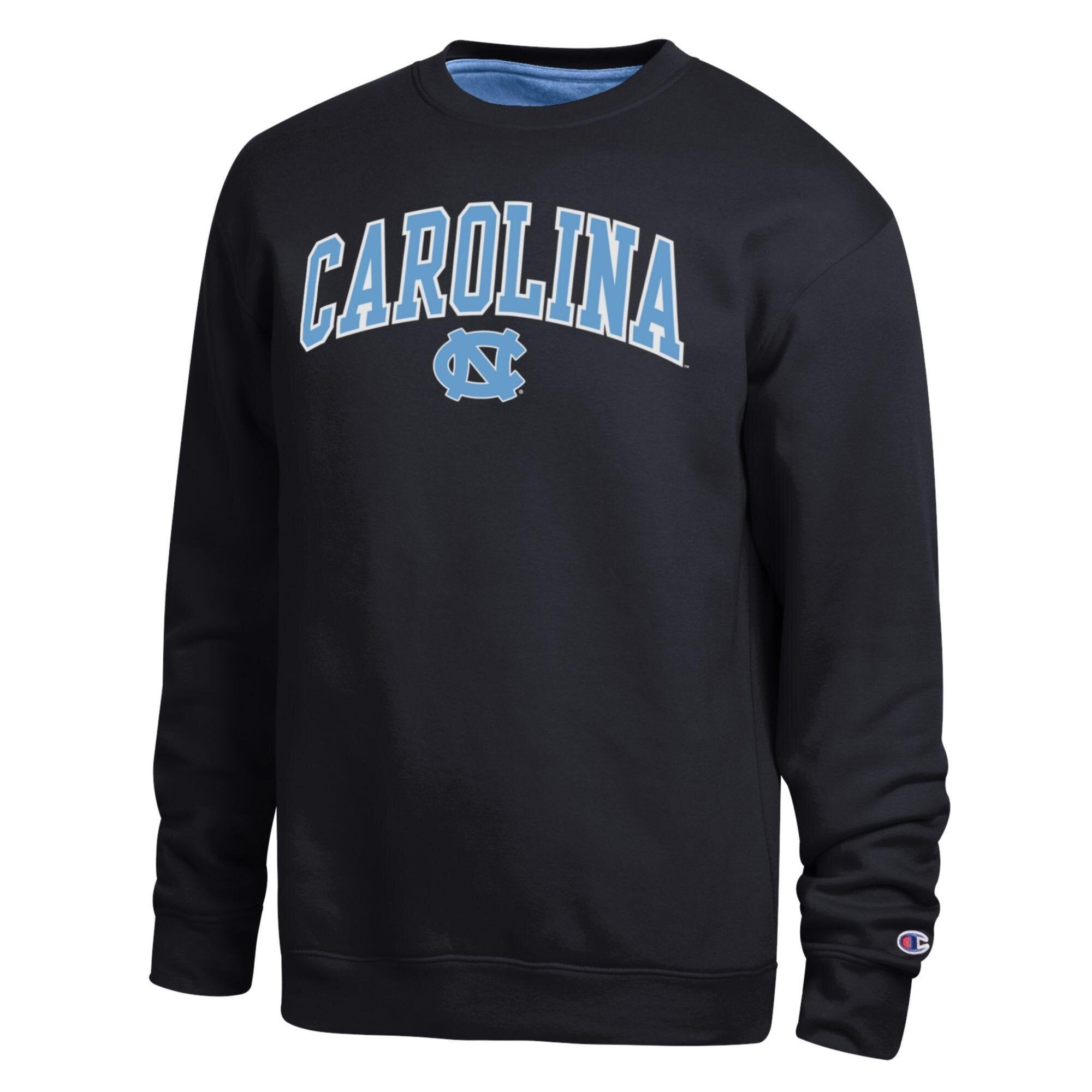 Sweat-shirt Champion noir pour homme, modèle Arch, avec les North Carolina Tar Heels.