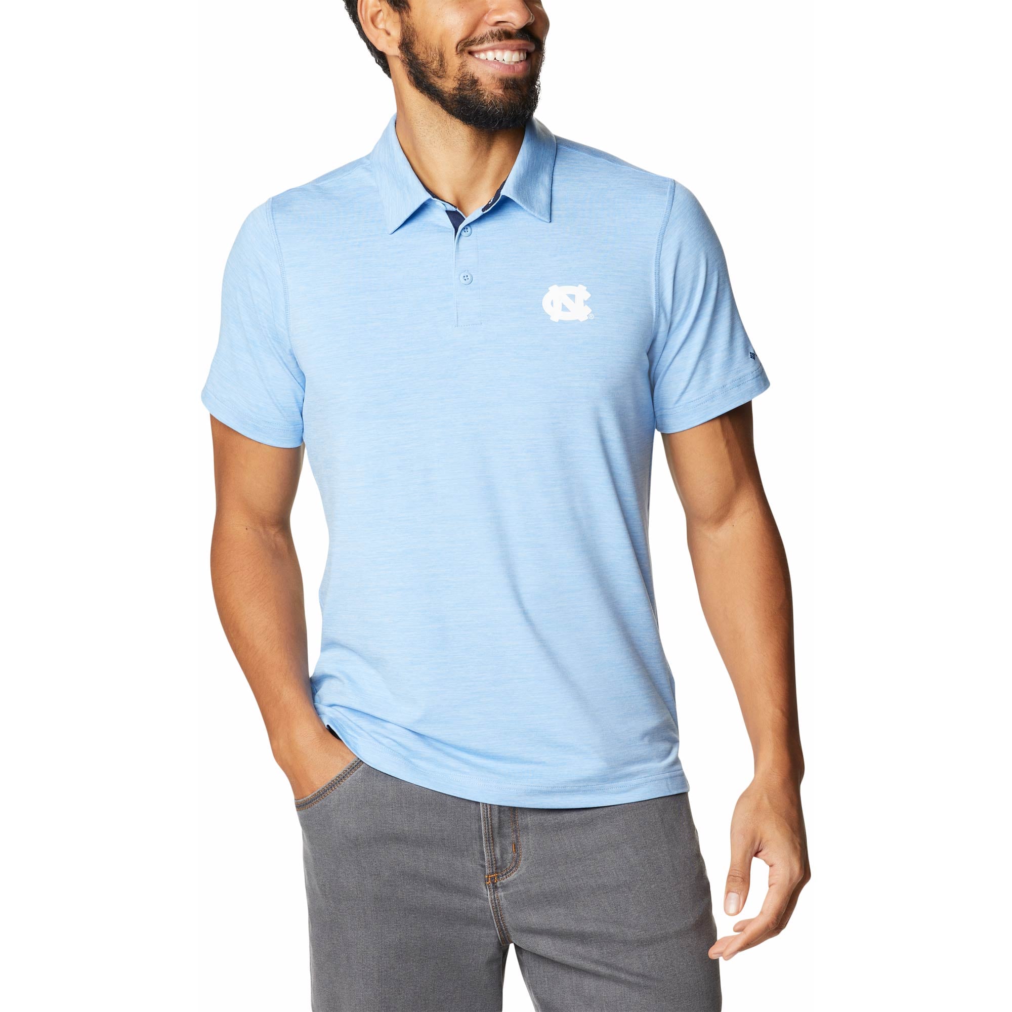 Men's Columbia Light Blue North Carolina Tar Heels Trail Omni-Shade Polo