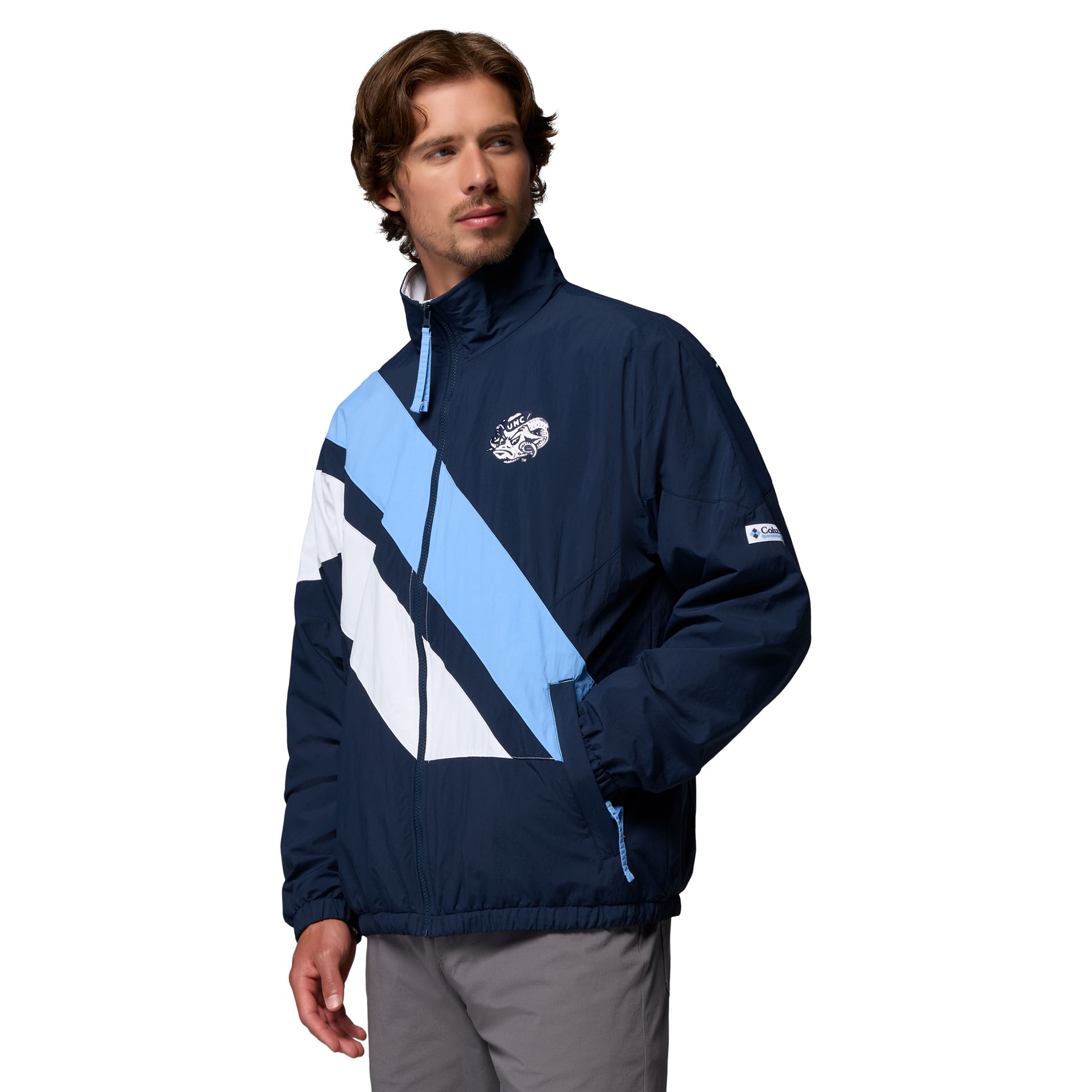 Veste coupe-vent zippée intégrale Columbia Navy North Carolina Tar Heels Reventure pour homme