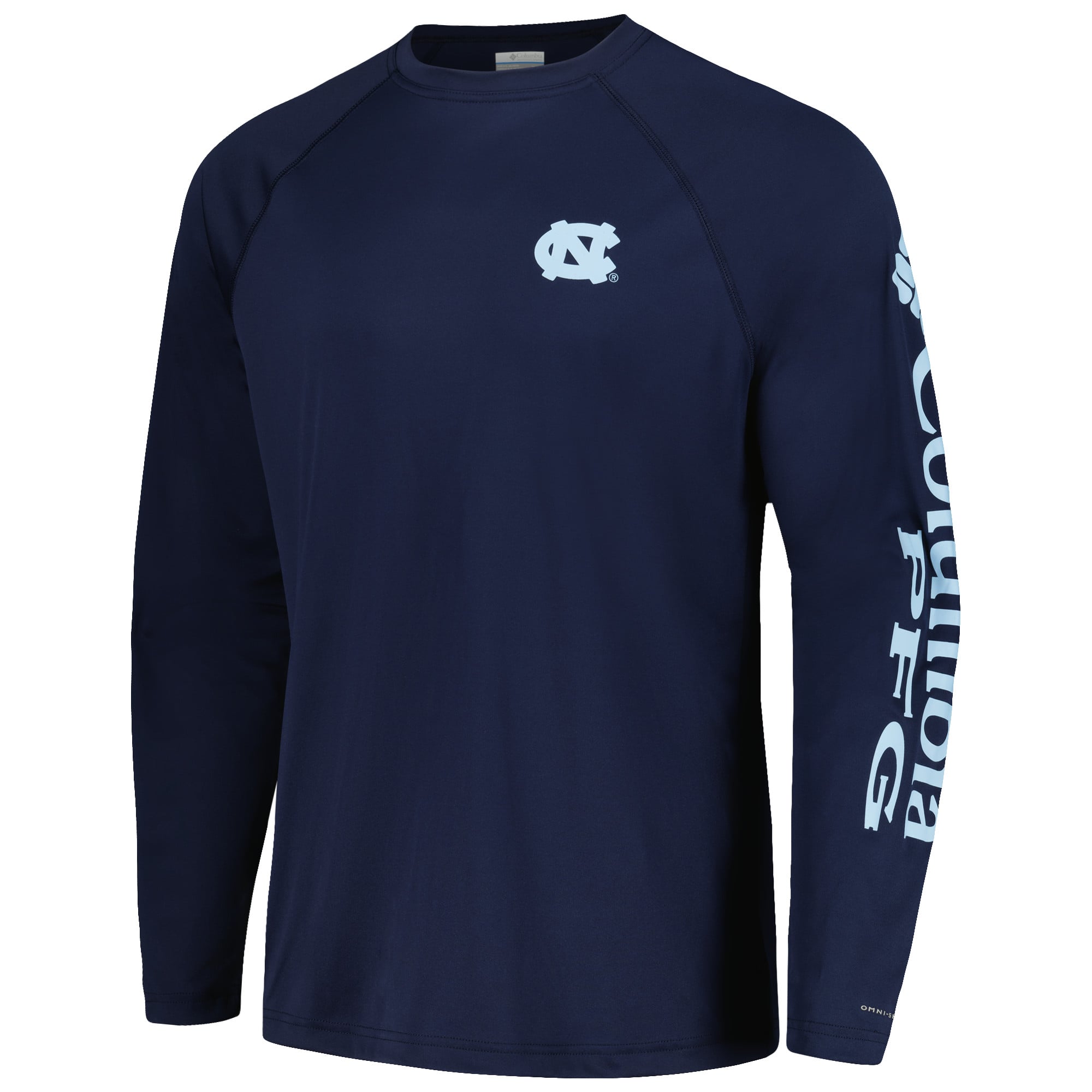 Men's Columbia Navy North Carolina Tar Heels Terminal Tackle Omni-Shade Raglan Long Sleeve T-Shirt