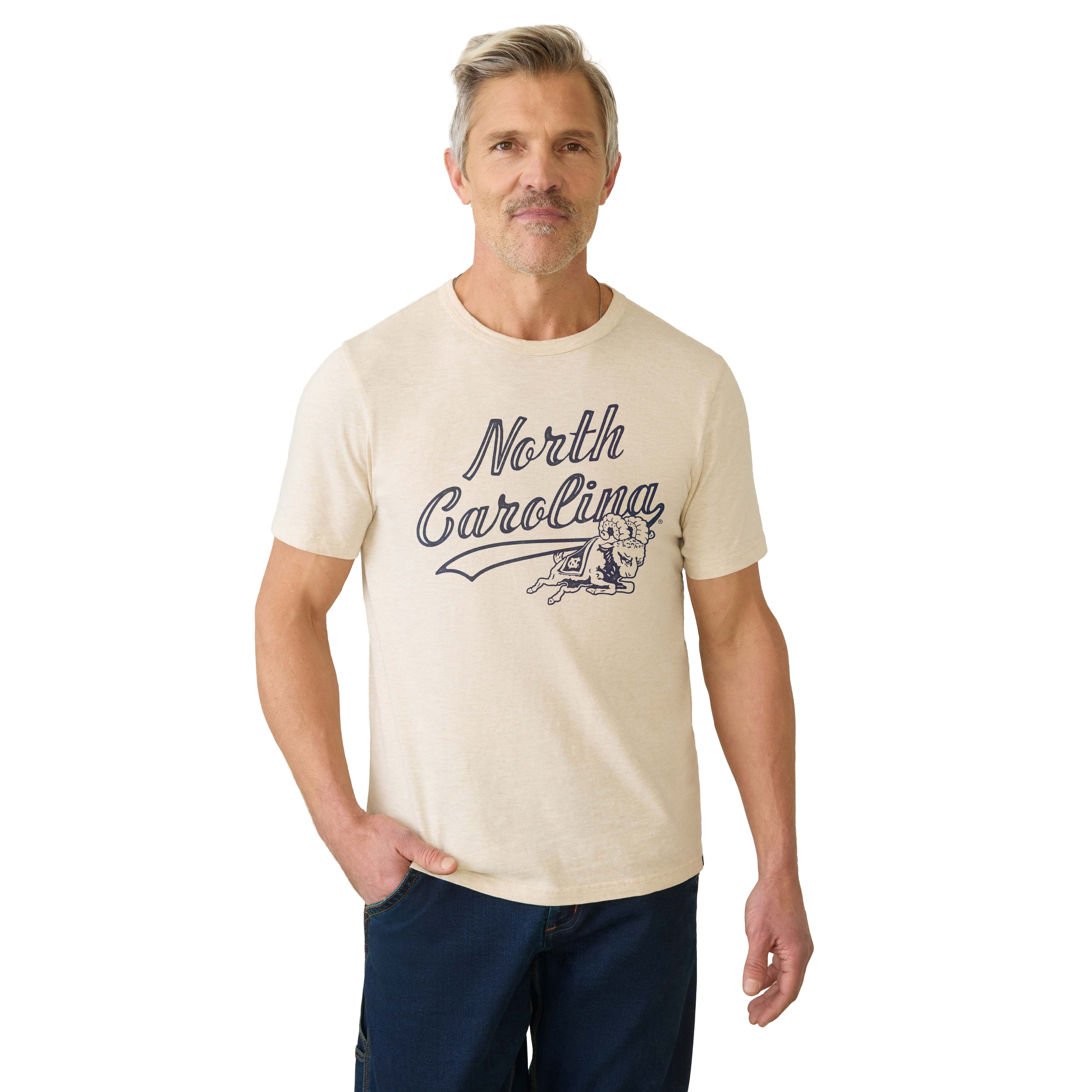 T-shirt FAHERTY beige pour homme, North Carolina Tar Heels, délavé au soleil