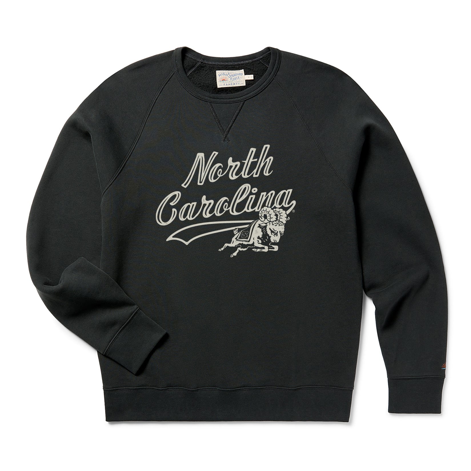 Sweat-shirt polaire FAHERTY noir pour homme, modèle High Standard, aux couleurs des Tar Heels de Caroline du Nord.