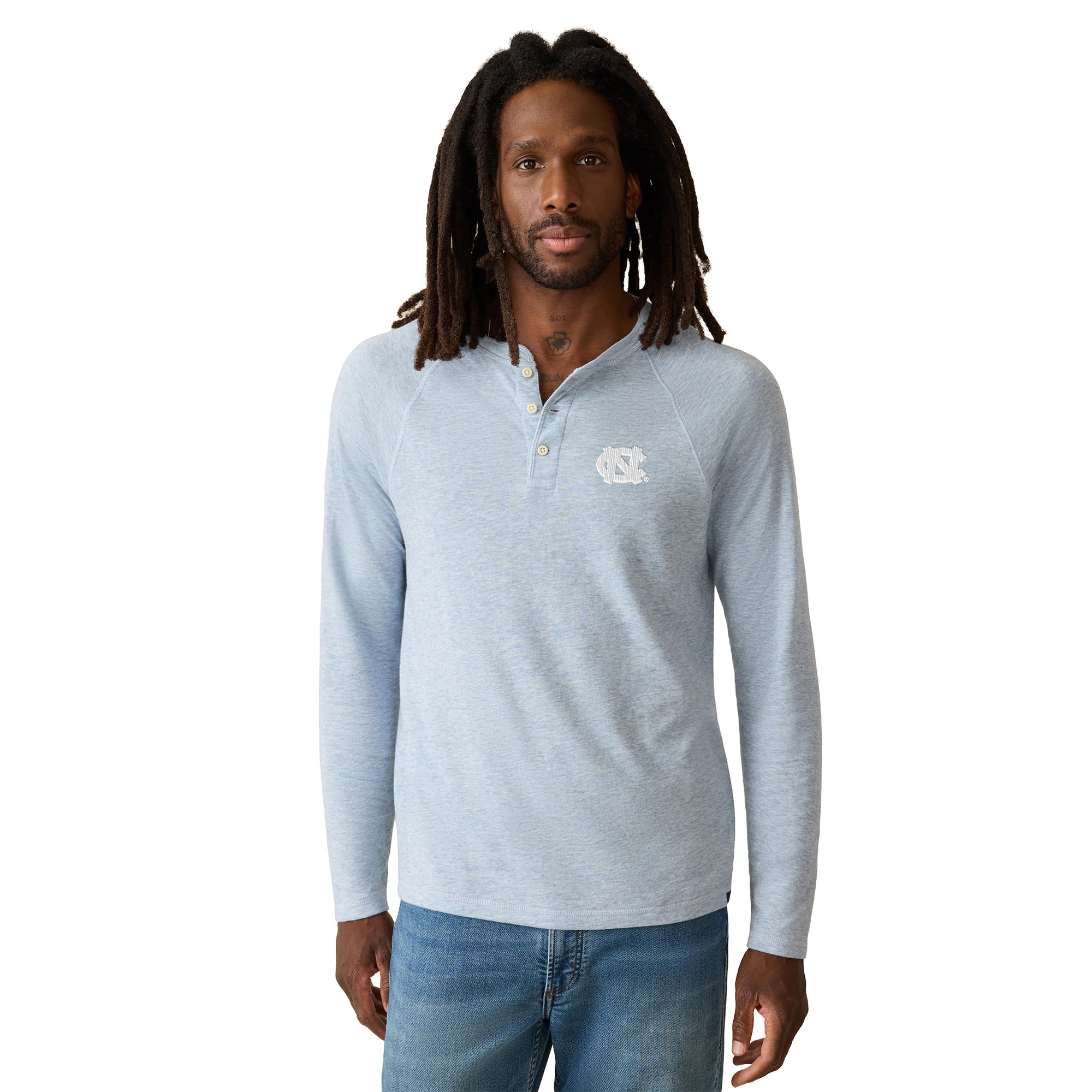 T-shirt à manches longues Henley Cloud bleu Caroline pour homme FAHERTY, North Carolina Tar Heels