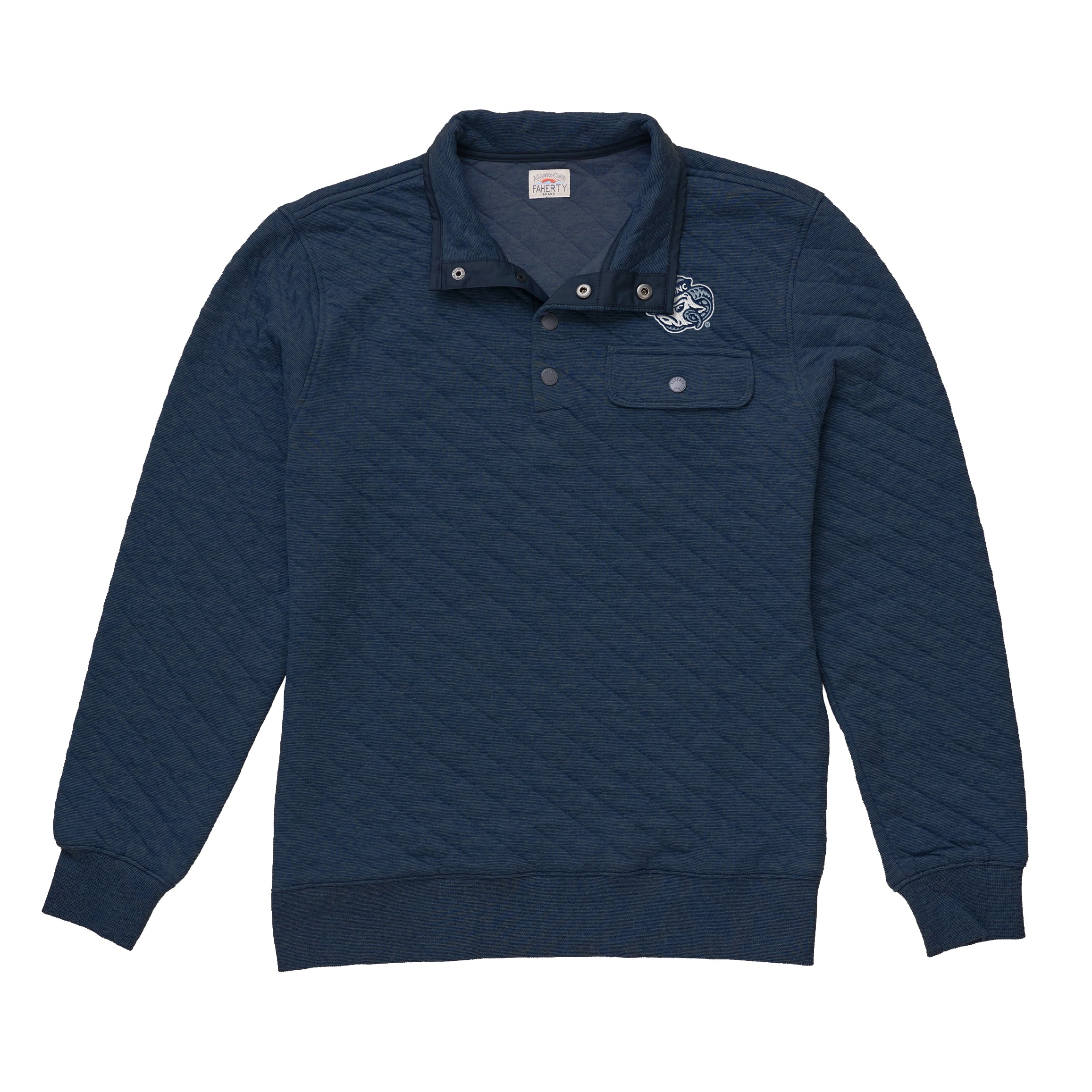 Men's FAHERTY Navy North Carolina Tar Heels Epic Quilted Fleece Quarter-Snap Pullover