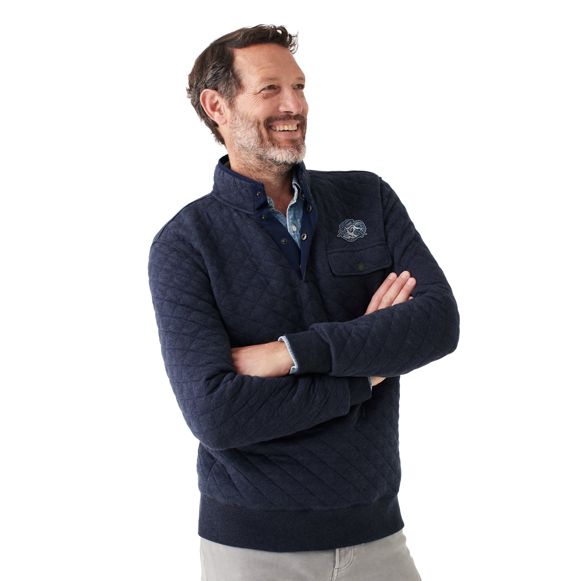 Men's FAHERTY Navy North Carolina Tar Heels Epic Quilted Fleece Quarter-Snap Pullover