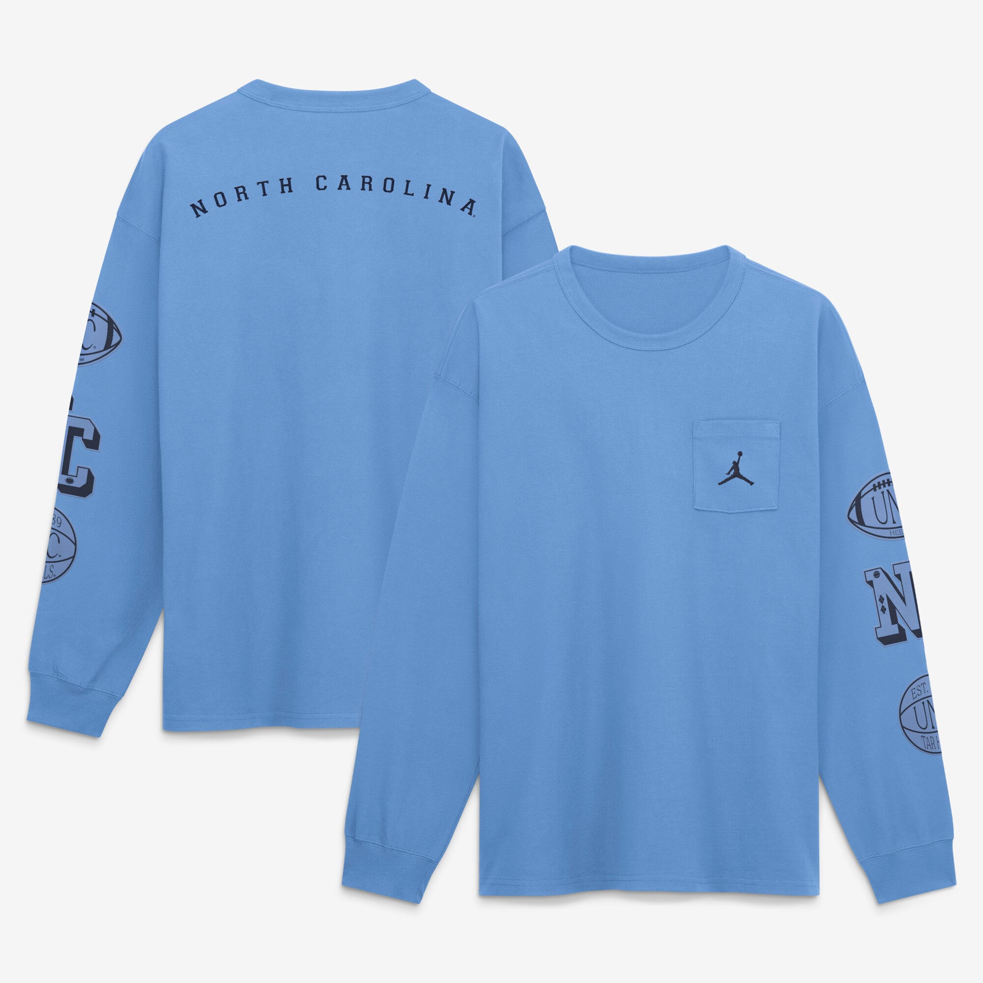 T-shirt à manches longues et poche Jordan Brand Carolina Blue North Tar Heels pour homme