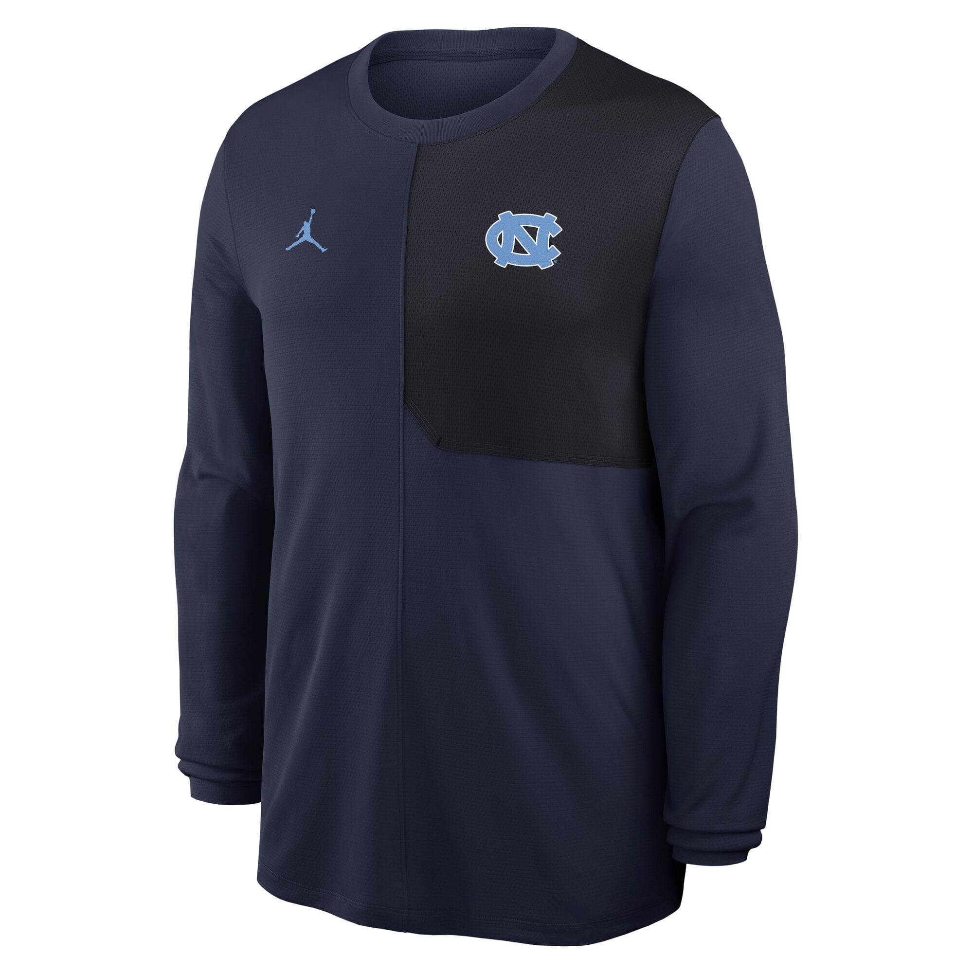Men's Jordan Brand Navy North Carolina Tar Heels 2025 Sideline Coach UV Dri-FIT Long Sleeve Shirt