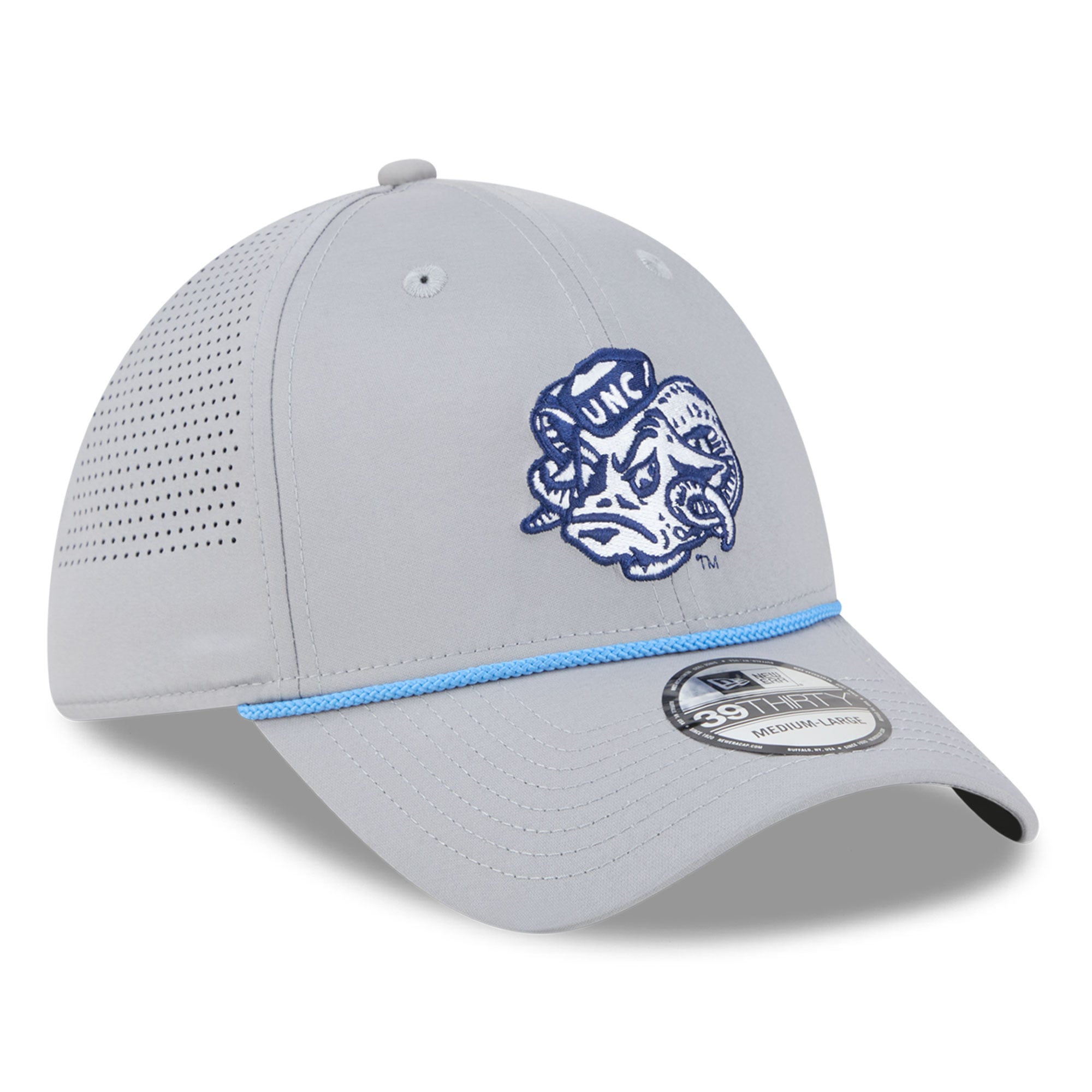 Casquette New Era grise pour homme North Carolina Tar Heels Vault Inline Performance Rope 39THIRTY Stretch