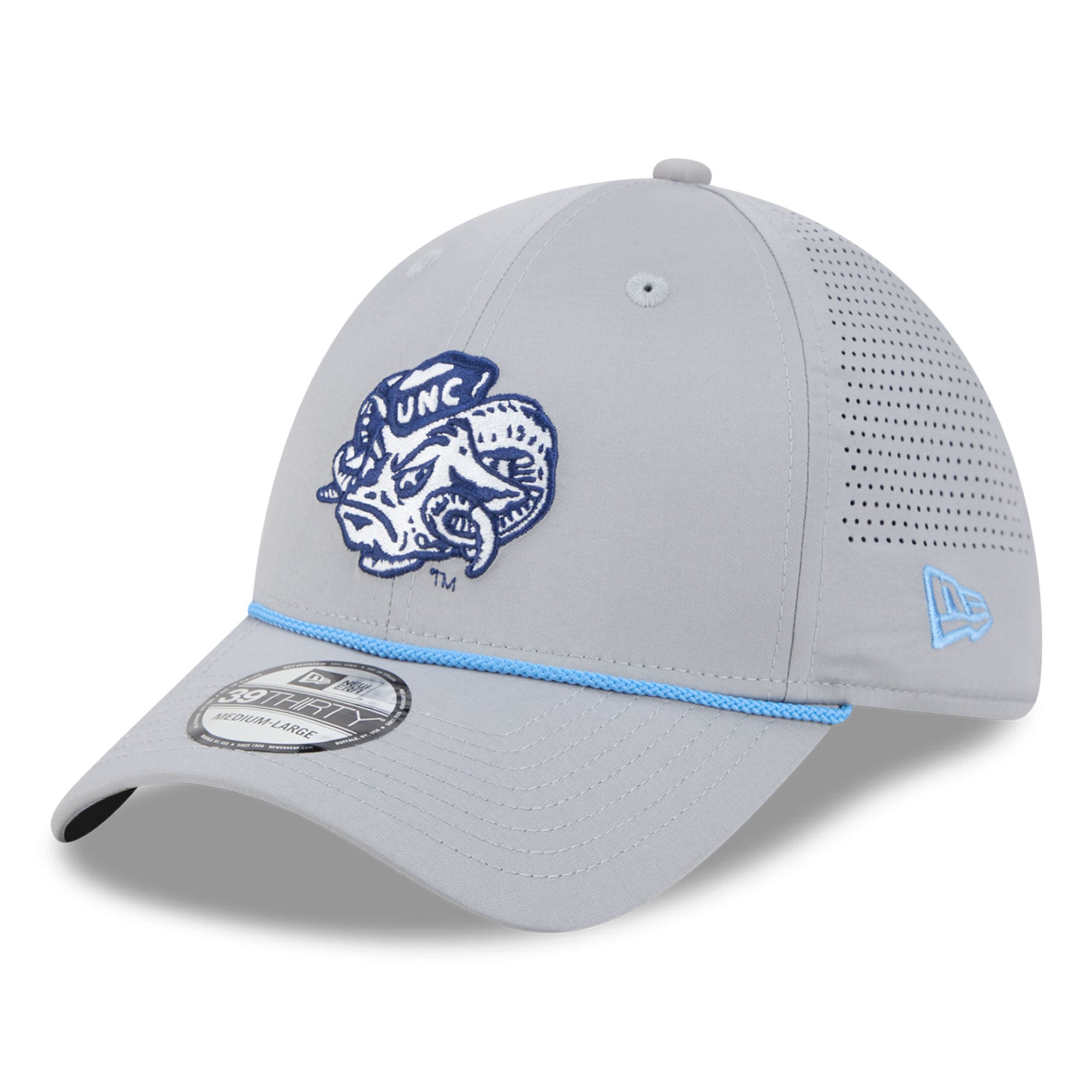 Casquette New Era grise pour homme North Carolina Tar Heels Vault Inline Performance Rope 39THIRTY Stretch