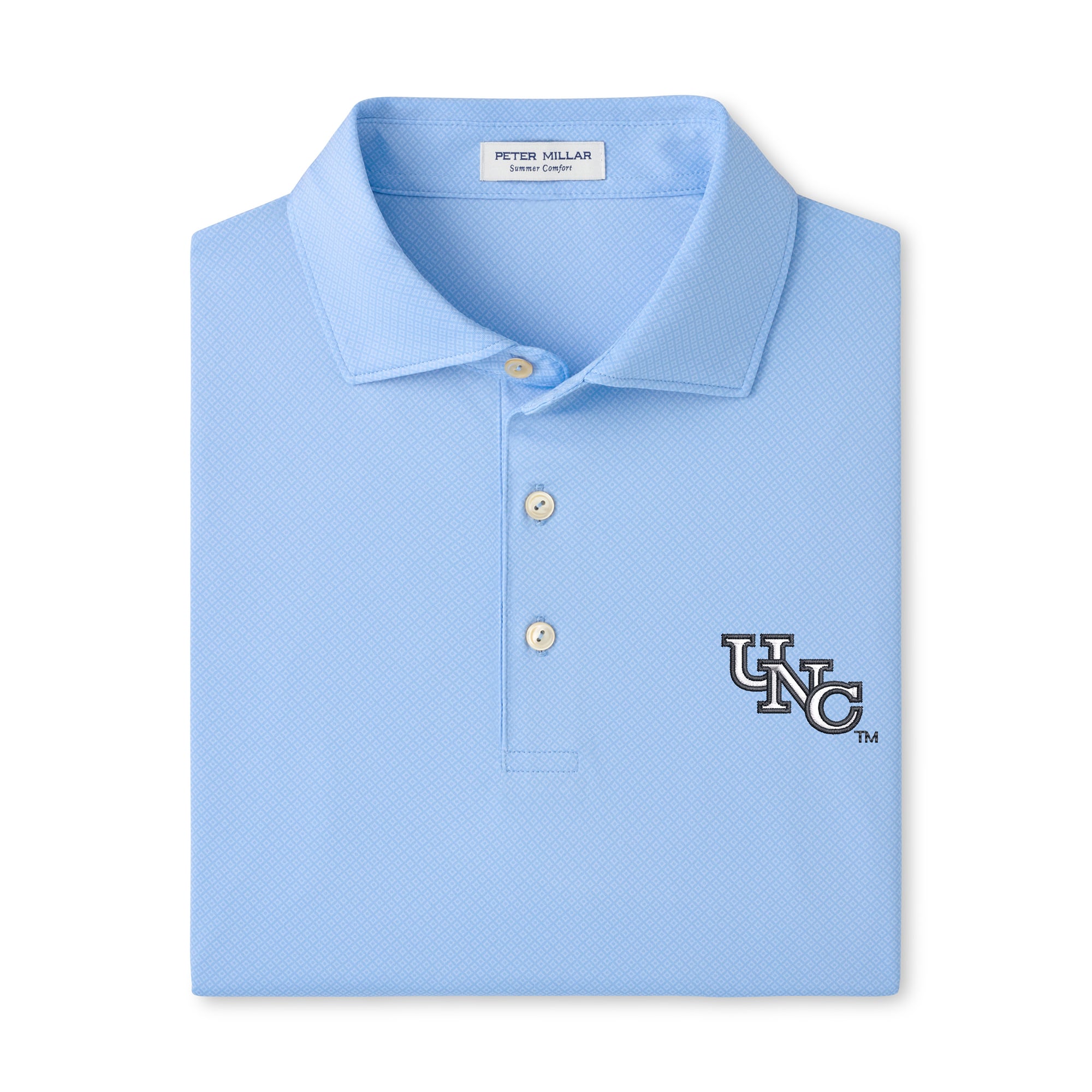 Polo de performance Hugo bleu Caroline Peter Millar pour homme, aux couleurs des Tar Heels du Nord.