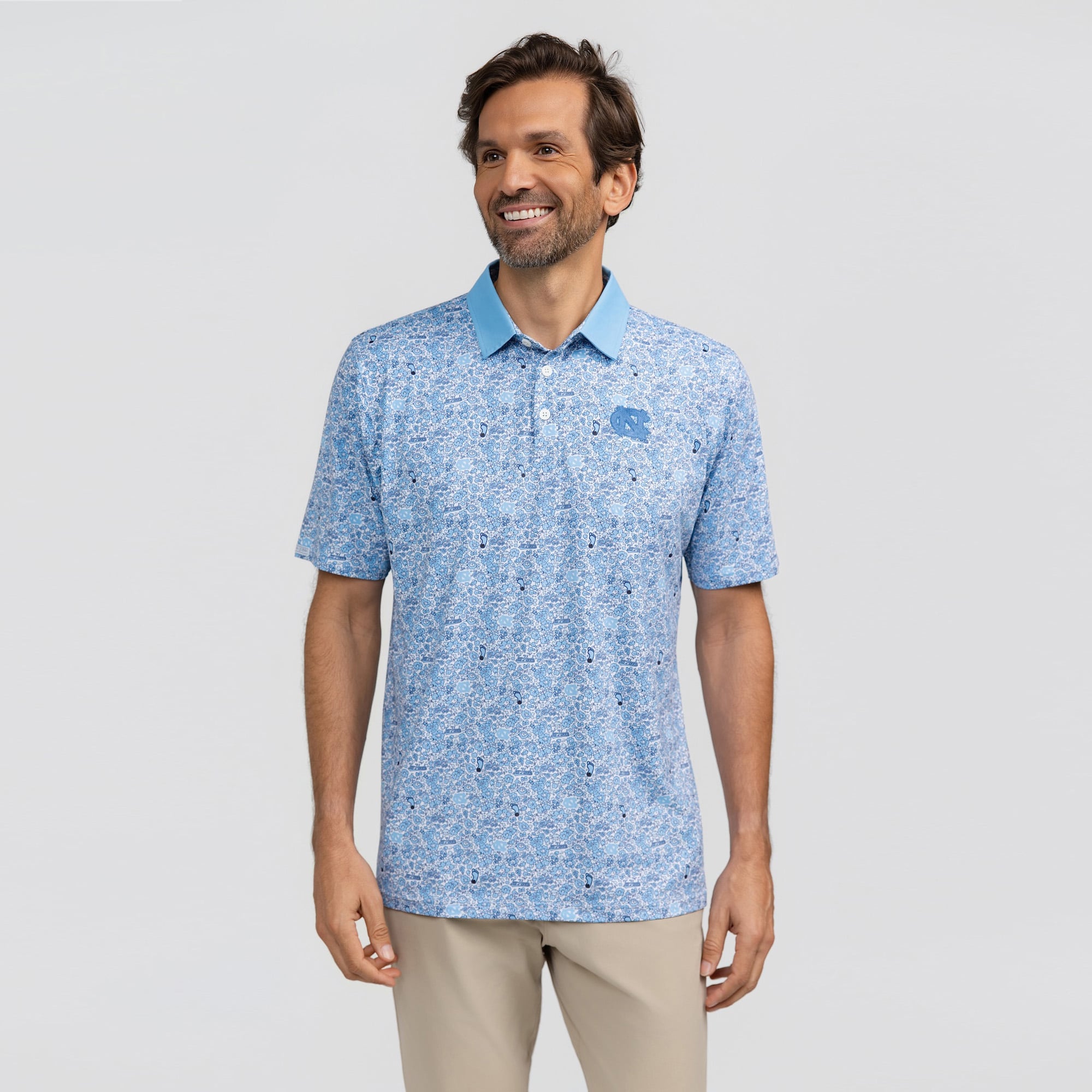 Men's Smith & Quinn Carolina Blue North Tar Heels Poppies Teddy Polo