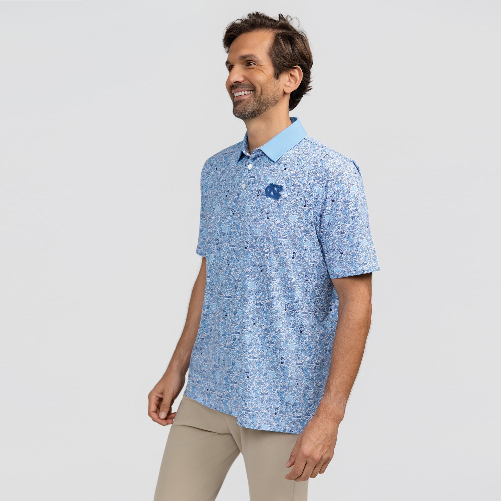 Men's Smith & Quinn Carolina Blue North Tar Heels Poppies Teddy Polo