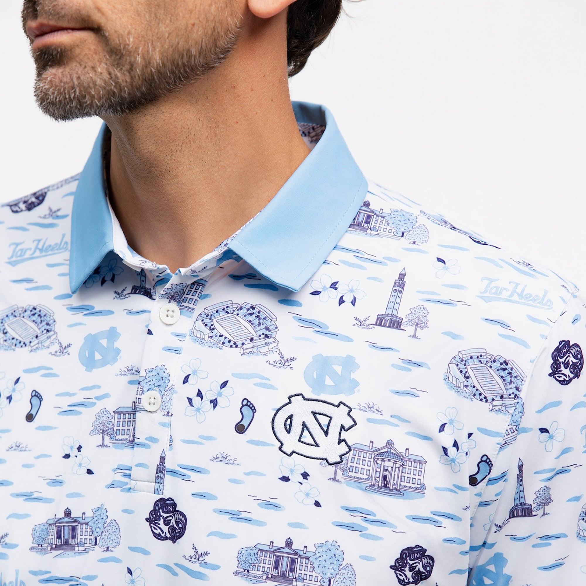 Men's Smith & Quinn White North Carolina Tar Heels Toile Teddy Polo