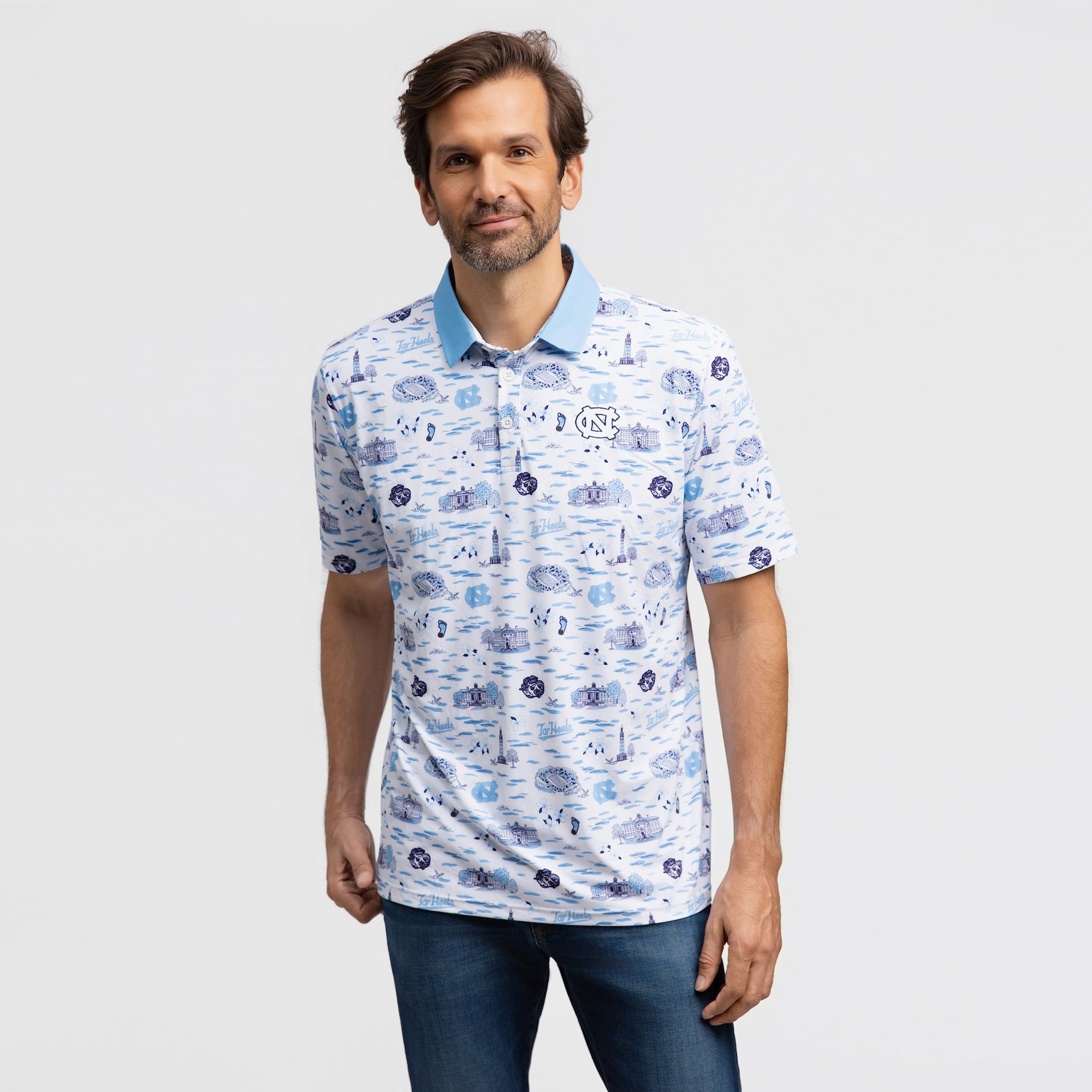 Men's Smith & Quinn White North Carolina Tar Heels Toile Teddy Polo