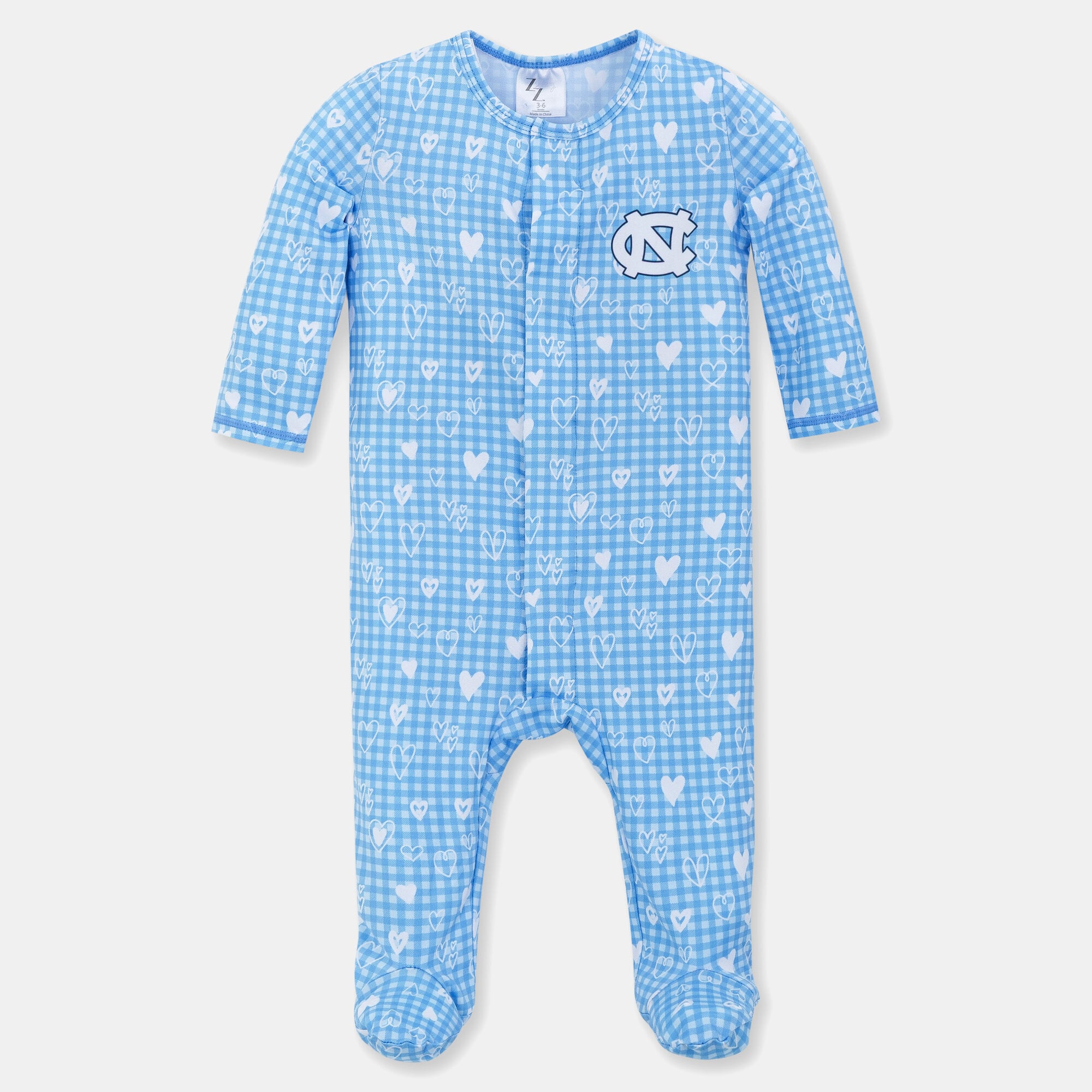 Newborn & Infant ZooZatz Carolina Blue North Tar Heels Hearts Magnetic Closure Sleeper