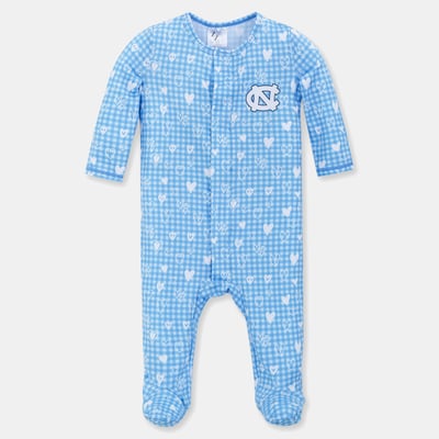 North Carolina Tar Heels ZooZatz Newborn & Infant Hearts Magnetic Closure Sleeper - Carolina Blue