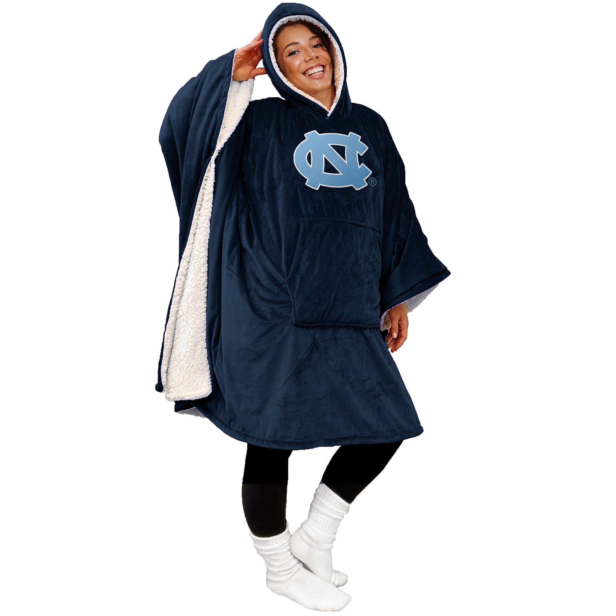 Bloncho aux couleurs de l'équipe des Tar Heels de Caroline du Nord, écusson logo 60" x 80", doublure sherpa