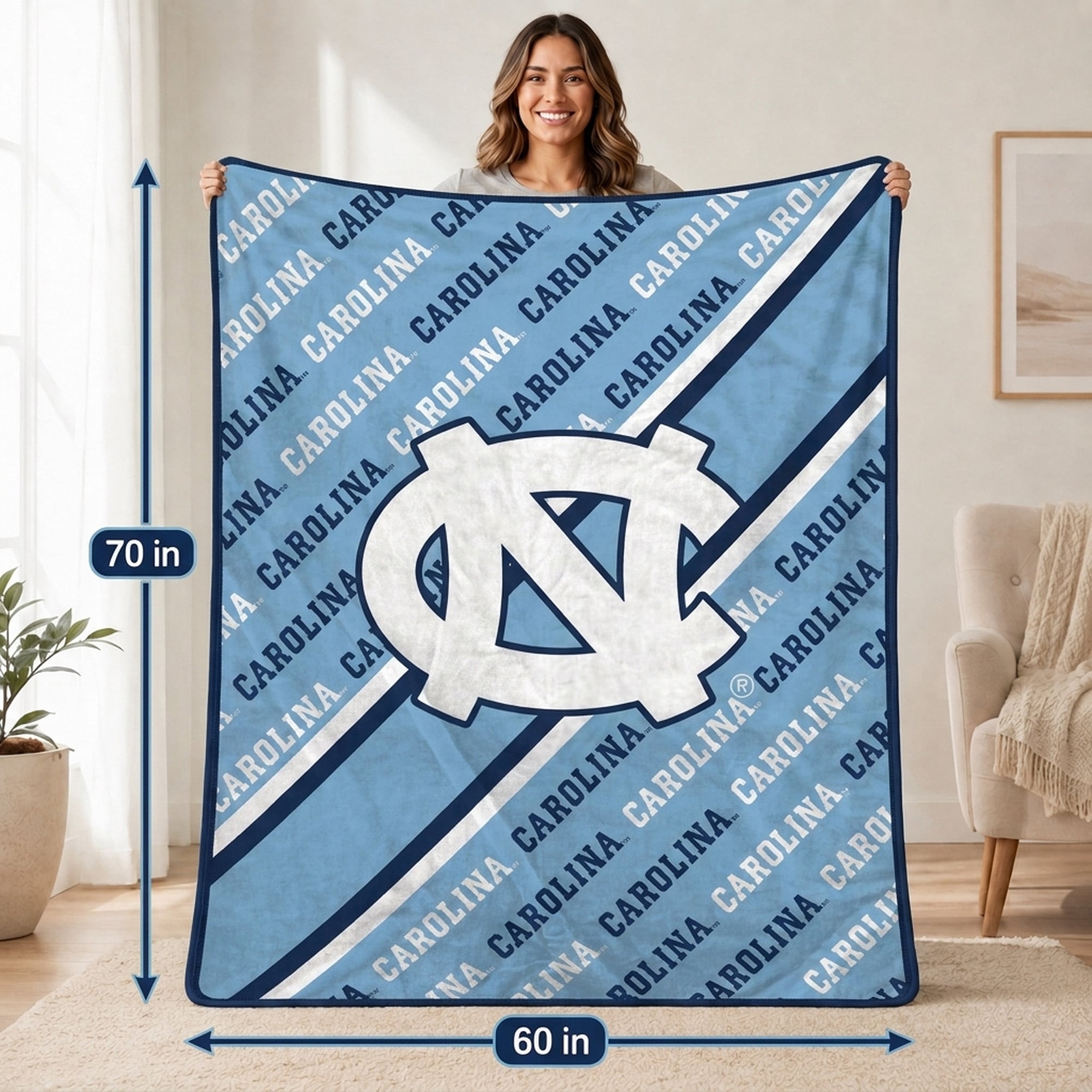 Pegasus North Carolina Tar Heels 60" x 70" Diagonal Lined Wordmark Ultra Soft Blanket