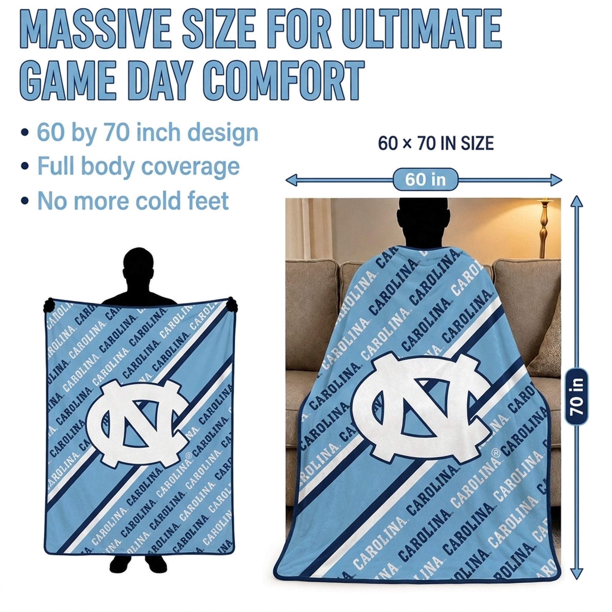 Pegasus North Carolina Tar Heels 60" x 70" Diagonal Lined Wordmark Ultra Soft Blanket