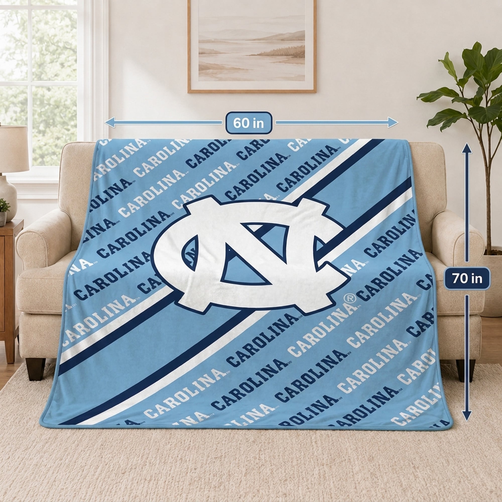 Pegasus North Carolina Tar Heels 60" x 70" Diagonal Lined Wordmark Ultra Soft Blanket