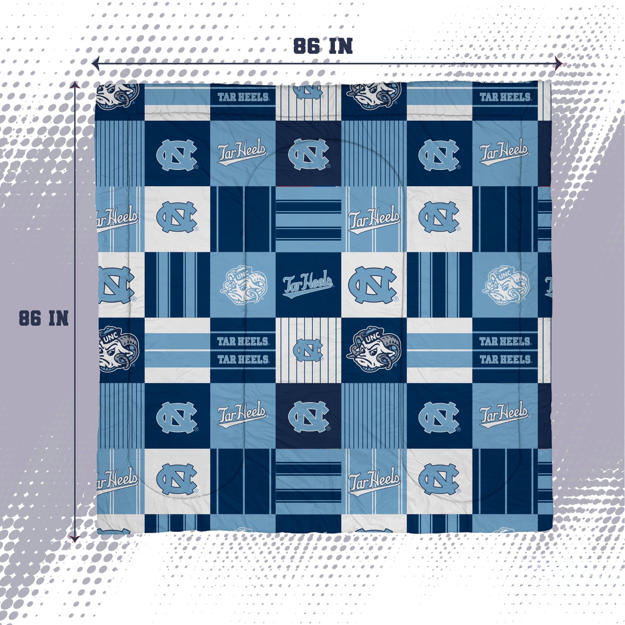 Ensemble de literie trois pièces Pegasus North Carolina Tar Heels à carreaux patchwork pour lit double/queen