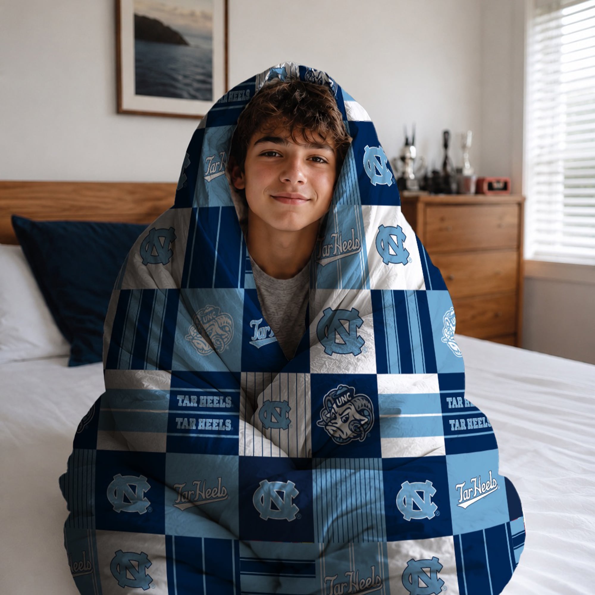 Ensemble de literie deux pièces Pegasus North Carolina Tar Heels à carreaux patchwork, pour lit simple/simple XL.