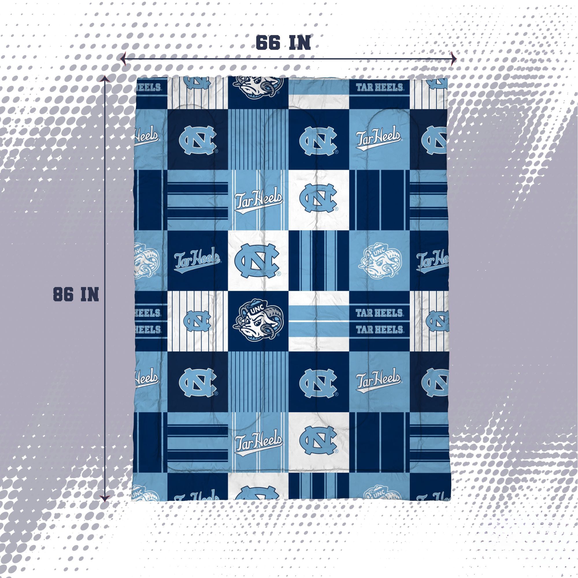 Ensemble de literie deux pièces Pegasus North Carolina Tar Heels à carreaux patchwork, pour lit simple/simple XL.