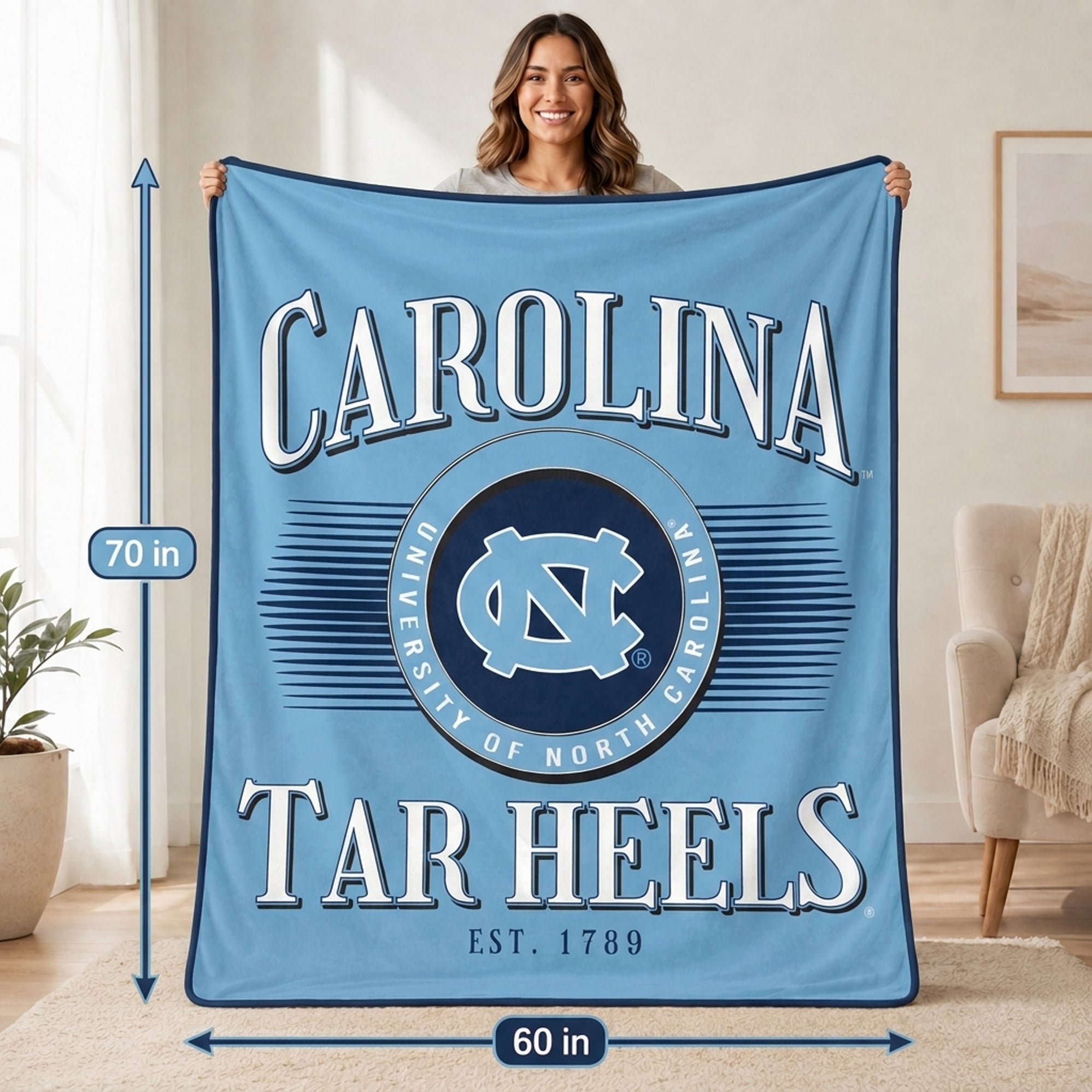 Couverture Pegasus North Carolina Tar Heels Spotlight Arch 60" x 70" ultra douce