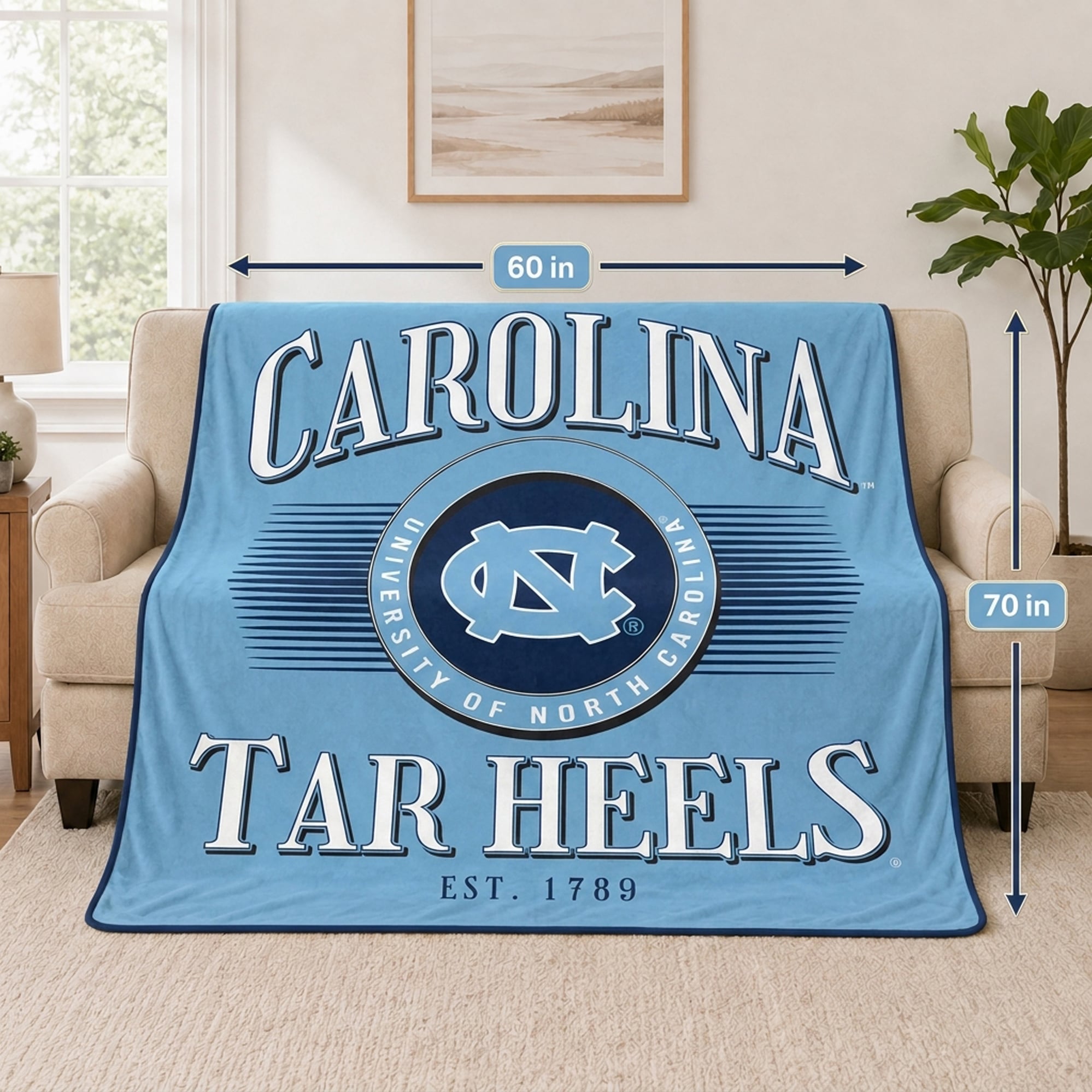 Couverture Pegasus North Carolina Tar Heels Spotlight Arch 60" x 70" ultra douce