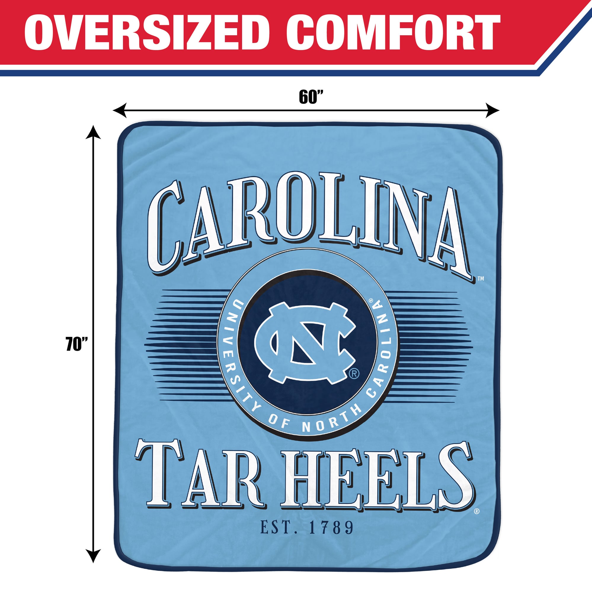 Couverture Pegasus North Carolina Tar Heels Spotlight Arch 60" x 70" ultra douce