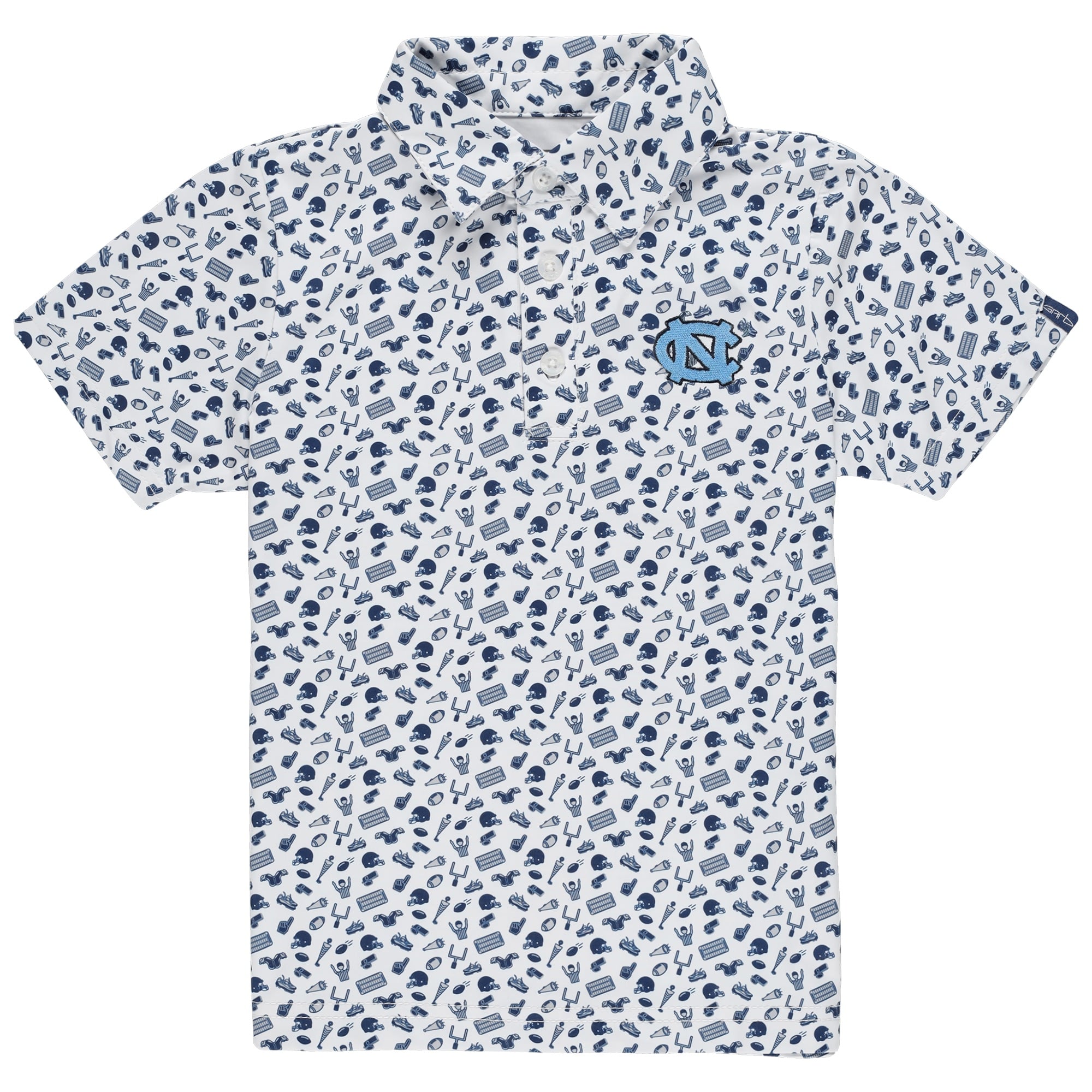 Vêtements pour tout-petits - Polo de performance blanc à imprimé intégral Tom des Tar Heels Caroline du Nord
