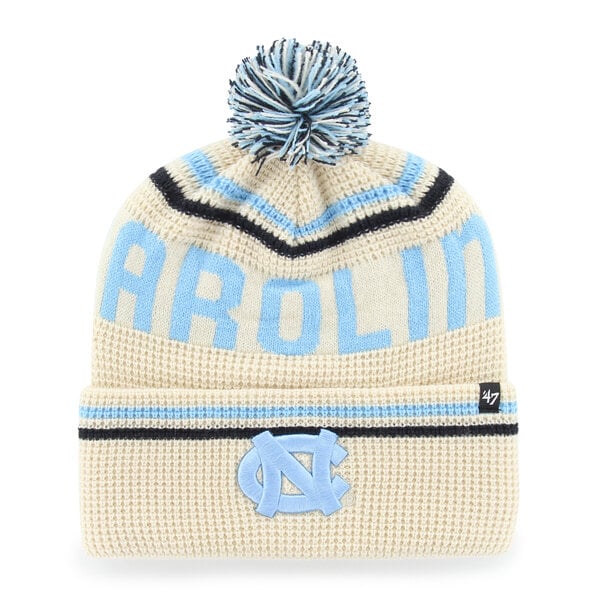 Bonnet unisexe '47 crème North Carolina Tar Heels en maille gaufrée à revers avec pompon