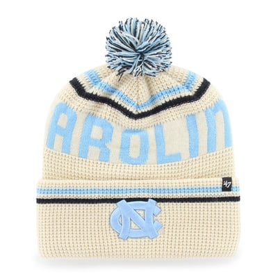  North Carolina Tar Heels '47 Unisex Quattrle Waffle Cuffed Knit Hat with Pom - Cream