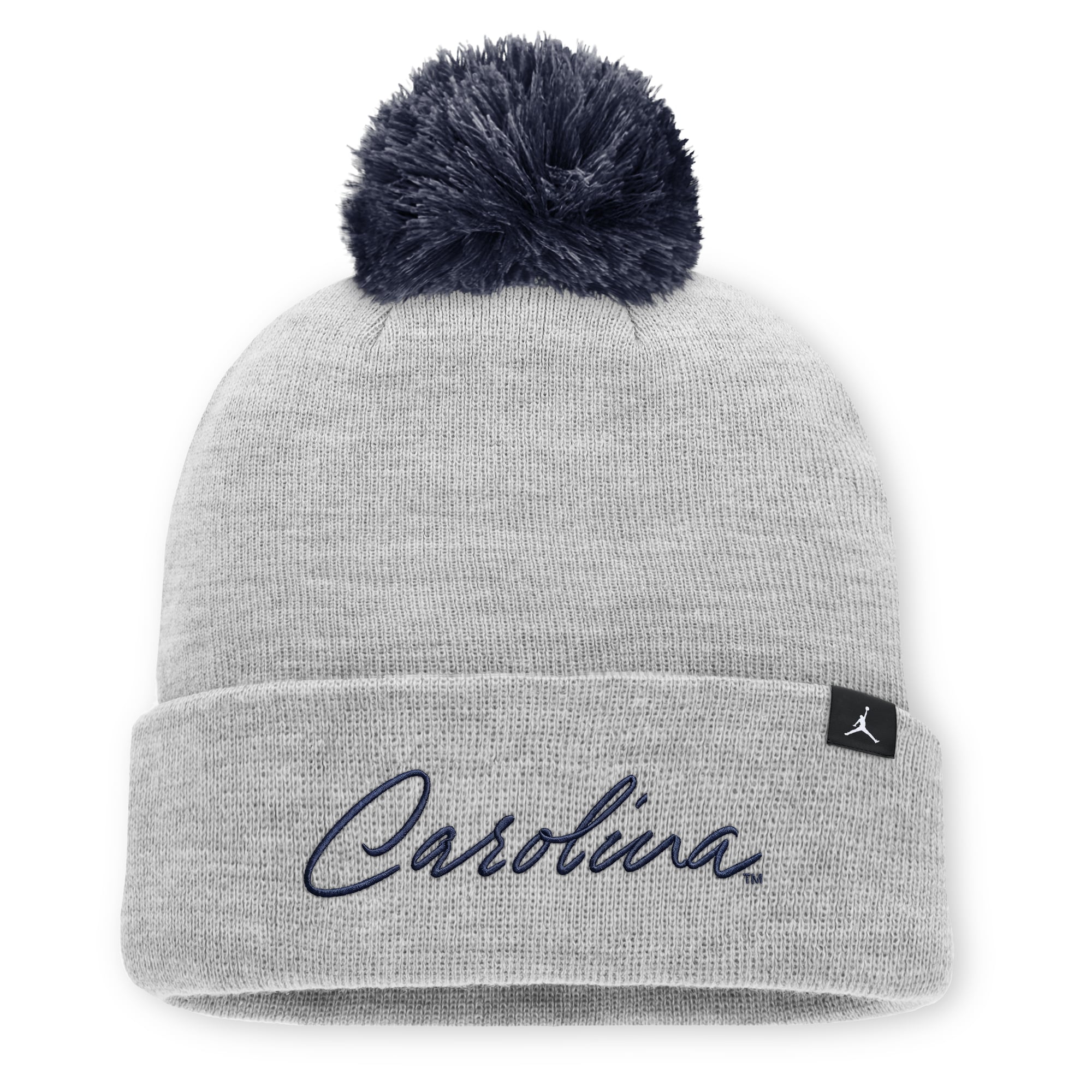 Bonnet unisexe Jordan Brand gris chiné North Carolina Tar Heels Primetime Script à revers et pompon