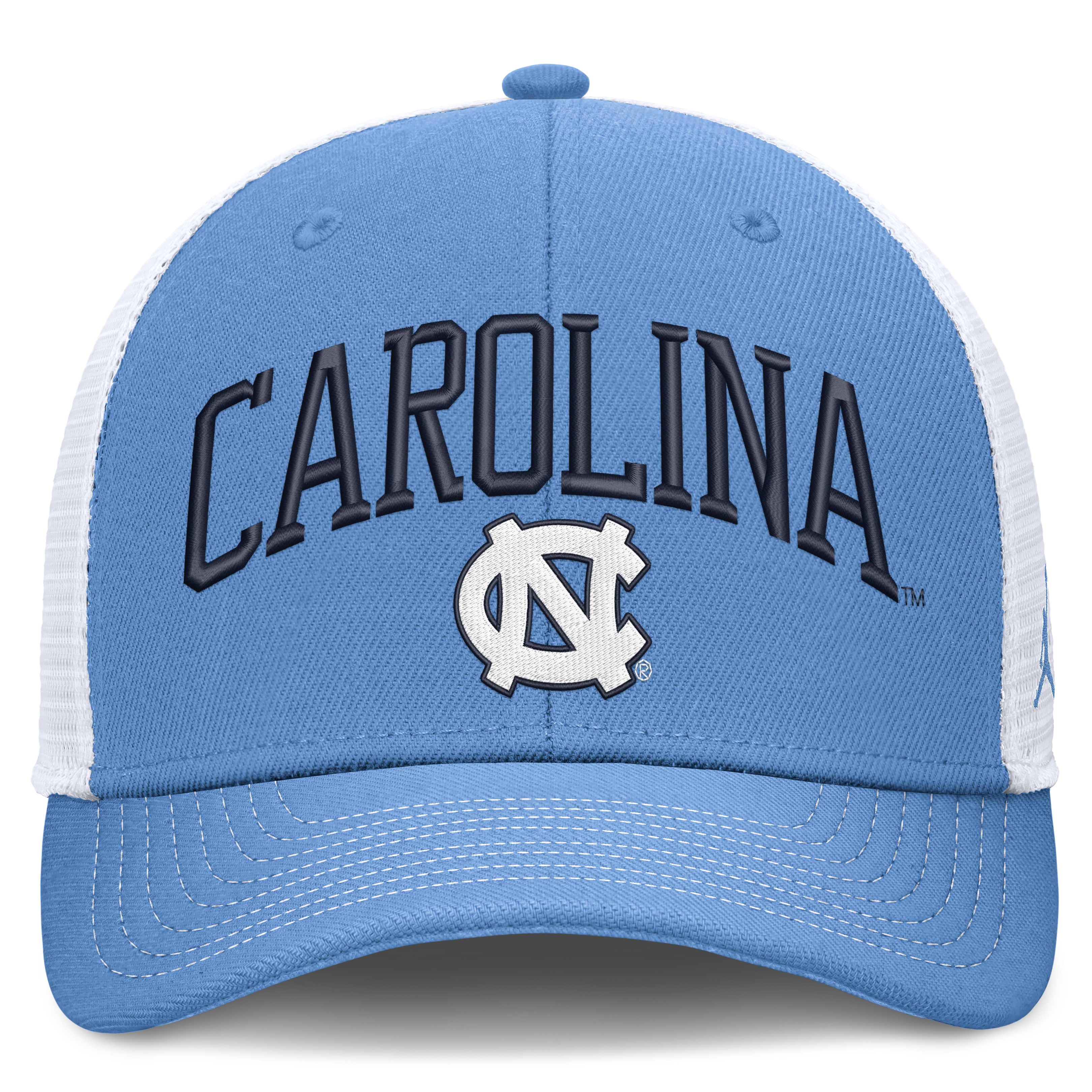 Casquette unisexe Jordan Brand bleu clair/blanche North Carolina Tar Heels Dri-FIT Primetime Arched Trucker ajustable