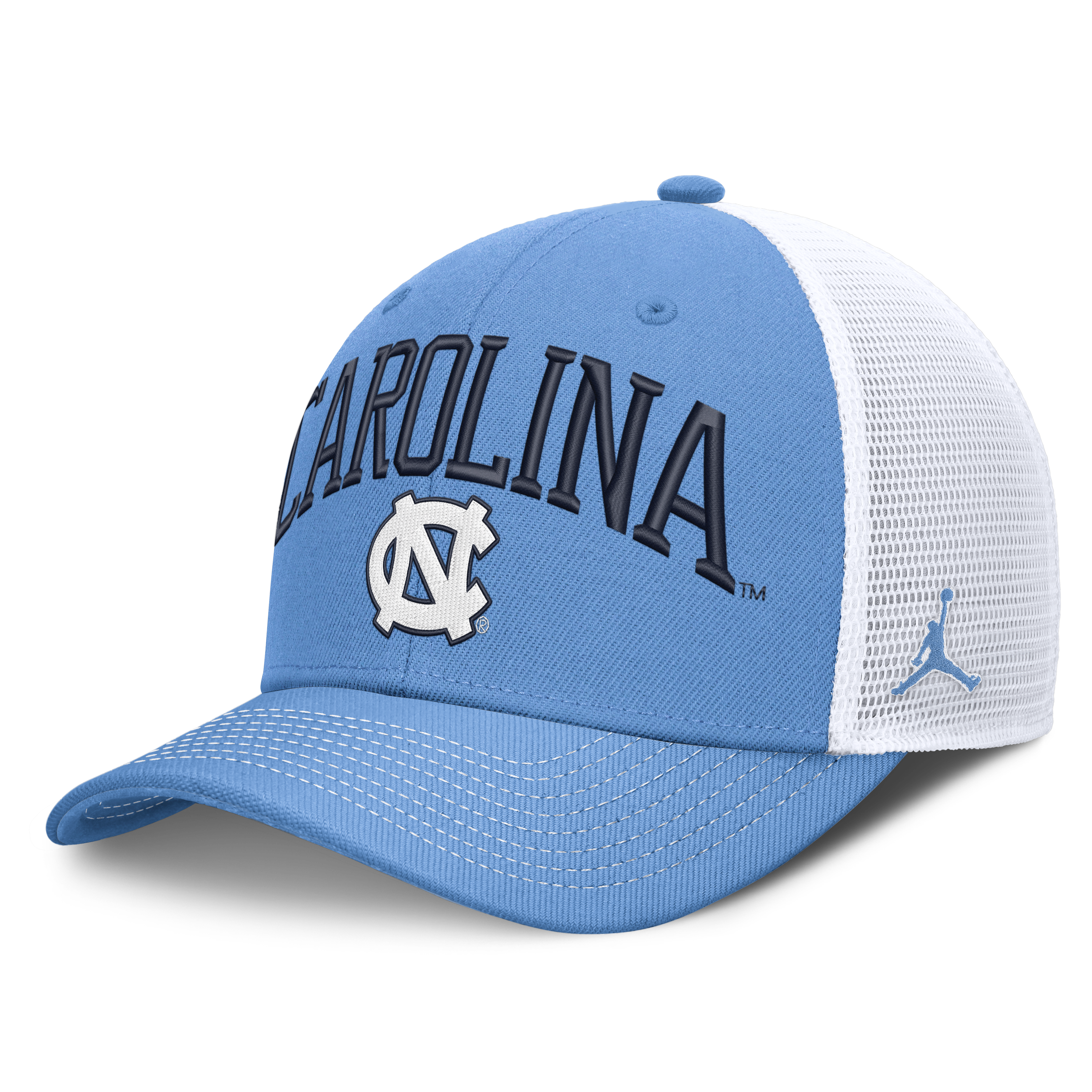 Casquette unisexe Jordan Brand bleu clair/blanche North Carolina Tar Heels Dri-FIT Primetime Arched Trucker ajustable