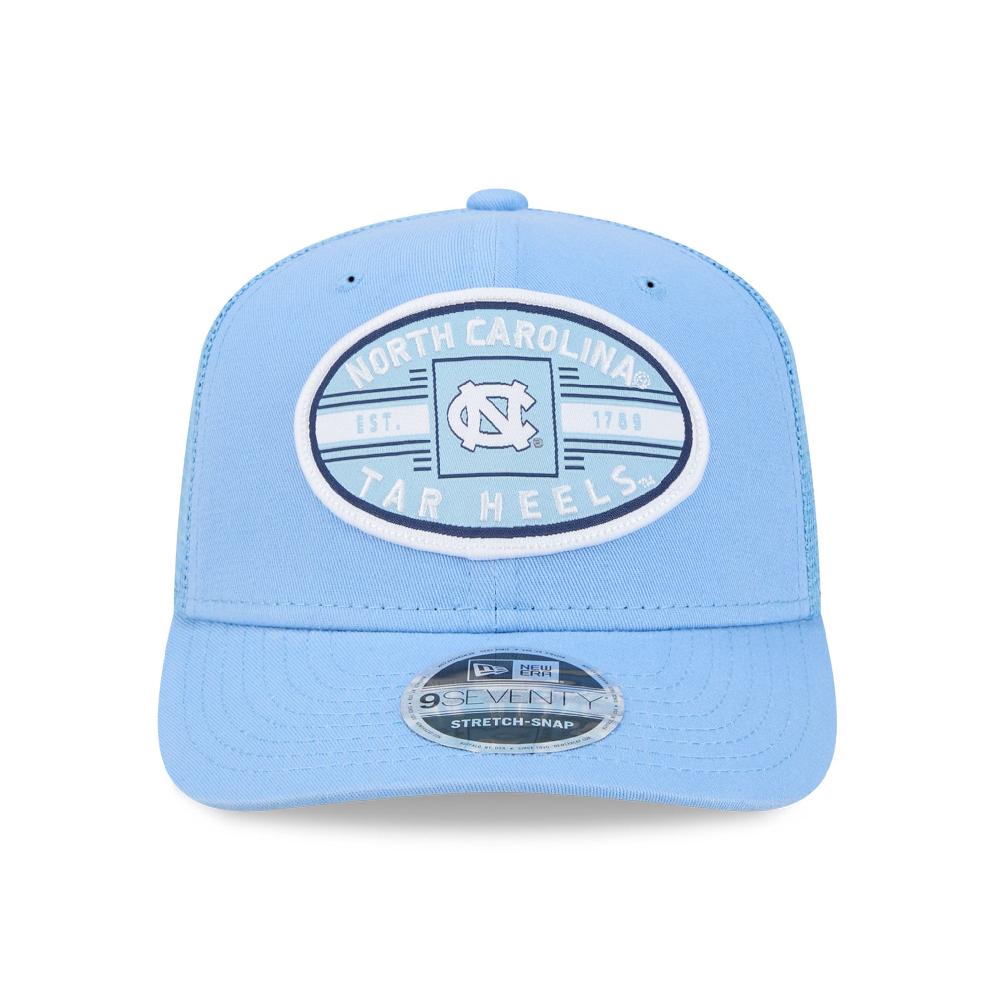 Casquette trucker unisexe New Era Carolina Blue North Carolina Tar Heels Inline Patch 9SEVENTY