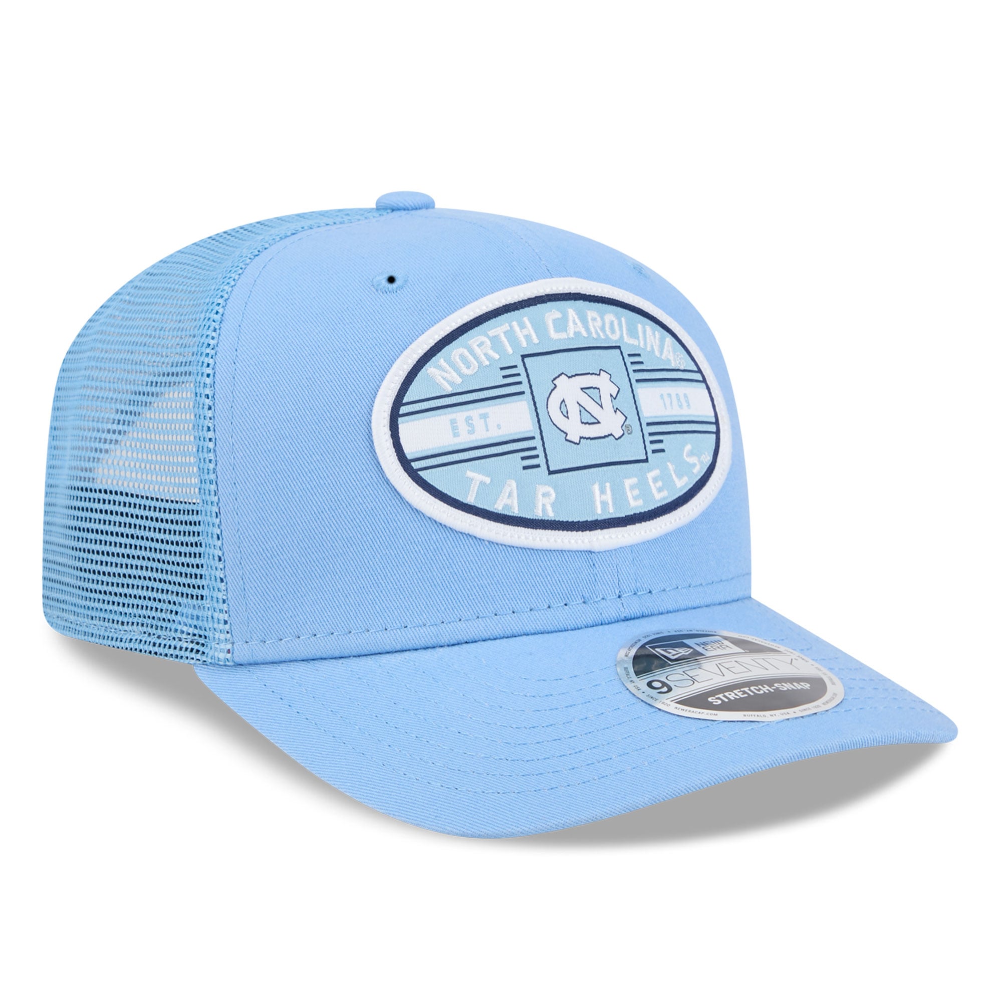 Casquette trucker unisexe New Era Carolina Blue North Carolina Tar Heels Inline Patch 9SEVENTY