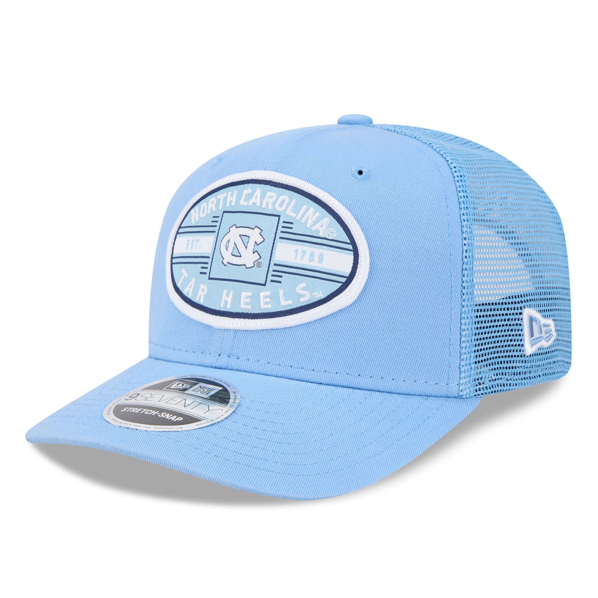 Casquette trucker unisexe New Era Carolina Blue North Carolina Tar Heels Inline Patch 9SEVENTY