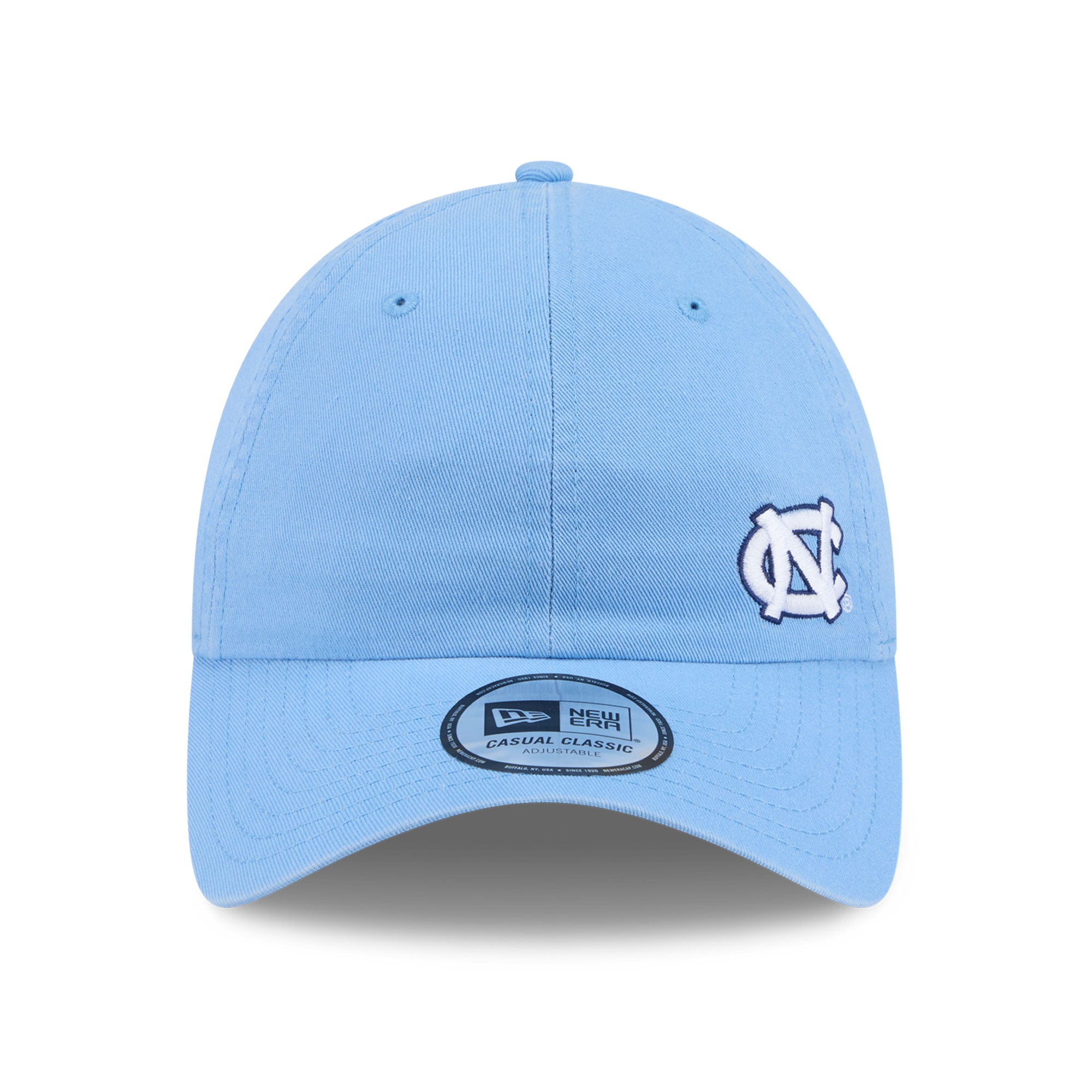 Casquette unisexe New Era bleu Caroline, modèle classique et ajustable, à l'effigie des Tar Heels de Caroline du Nord.