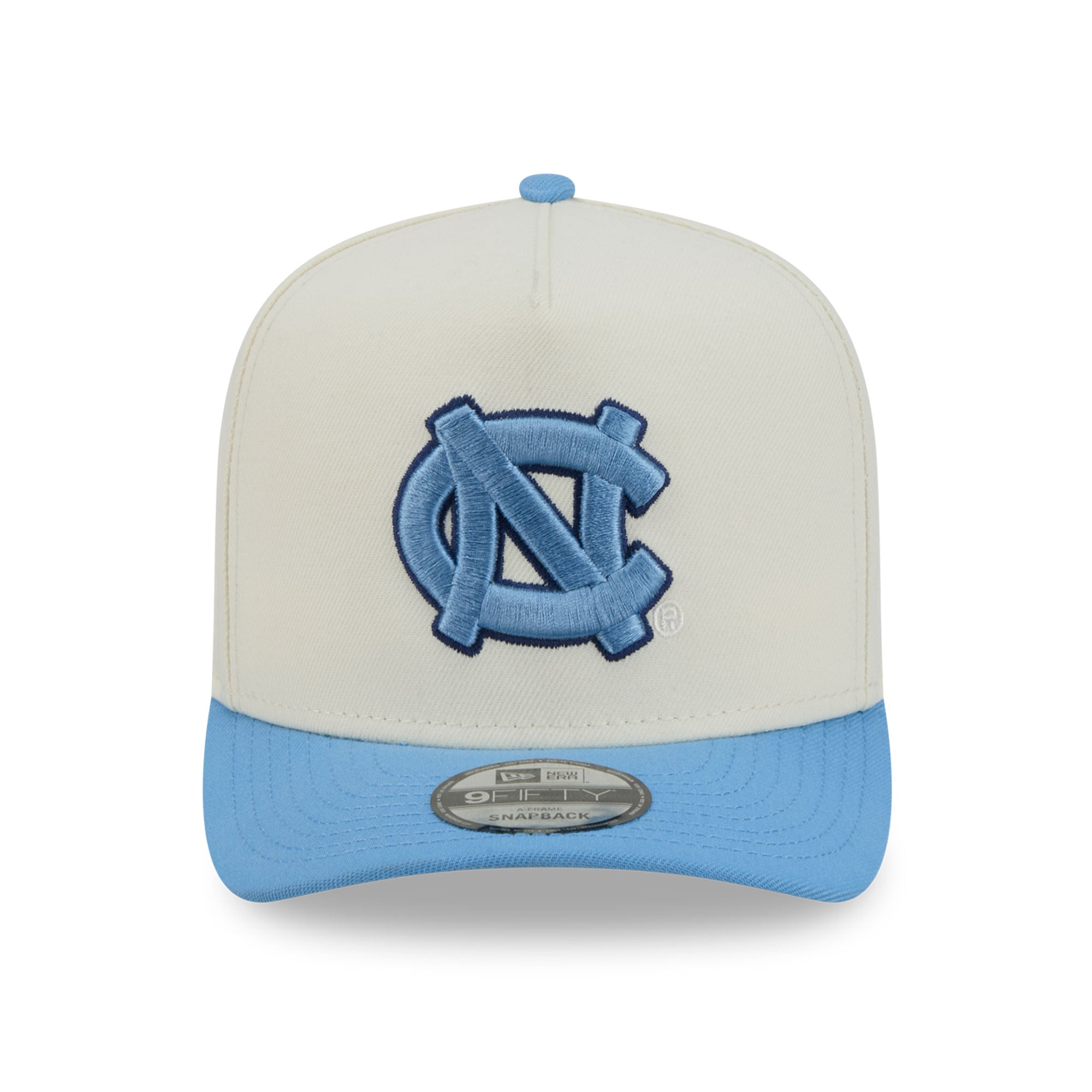Casquette unisexe New Era blanche/bleu Caroline des Tar Heels de Caroline du Nord, modèle A-Frame 9FIFTY Snapback
