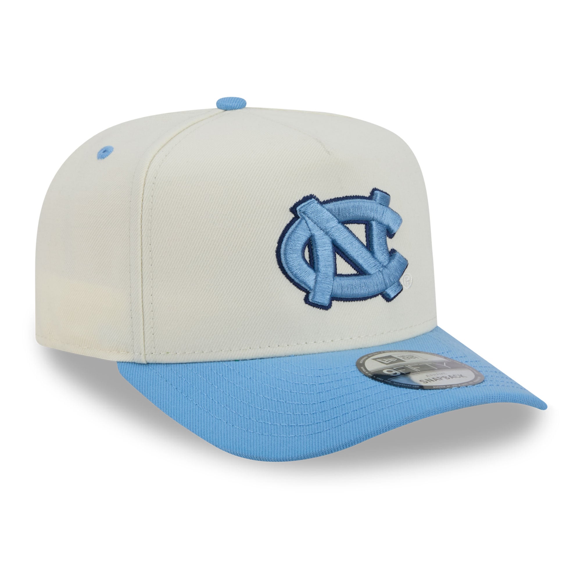 Casquette unisexe New Era blanche/bleu Caroline des Tar Heels de Caroline du Nord, modèle A-Frame 9FIFTY Snapback