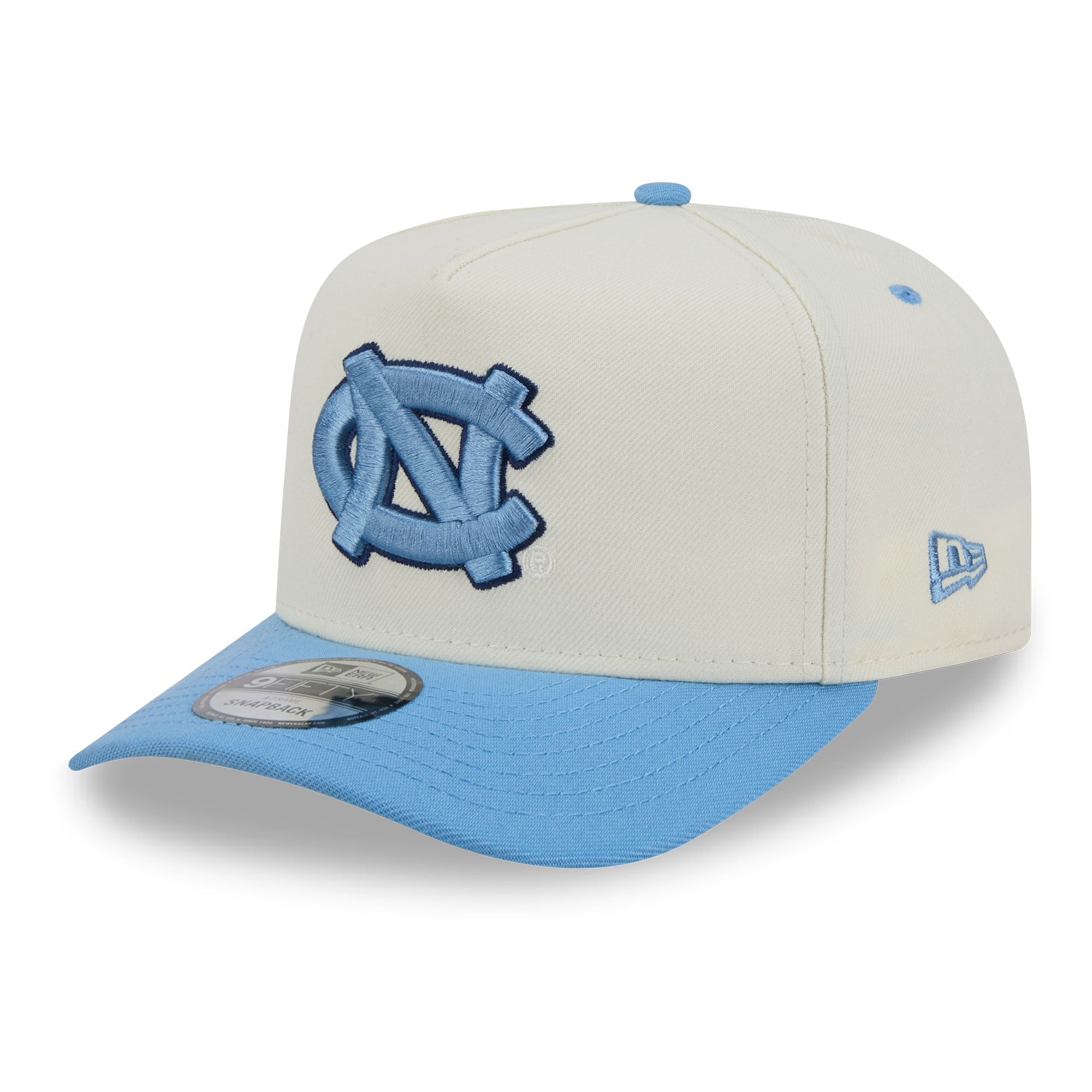Casquette unisexe New Era blanche/bleu Caroline des Tar Heels de Caroline du Nord, modèle A-Frame 9FIFTY Snapback