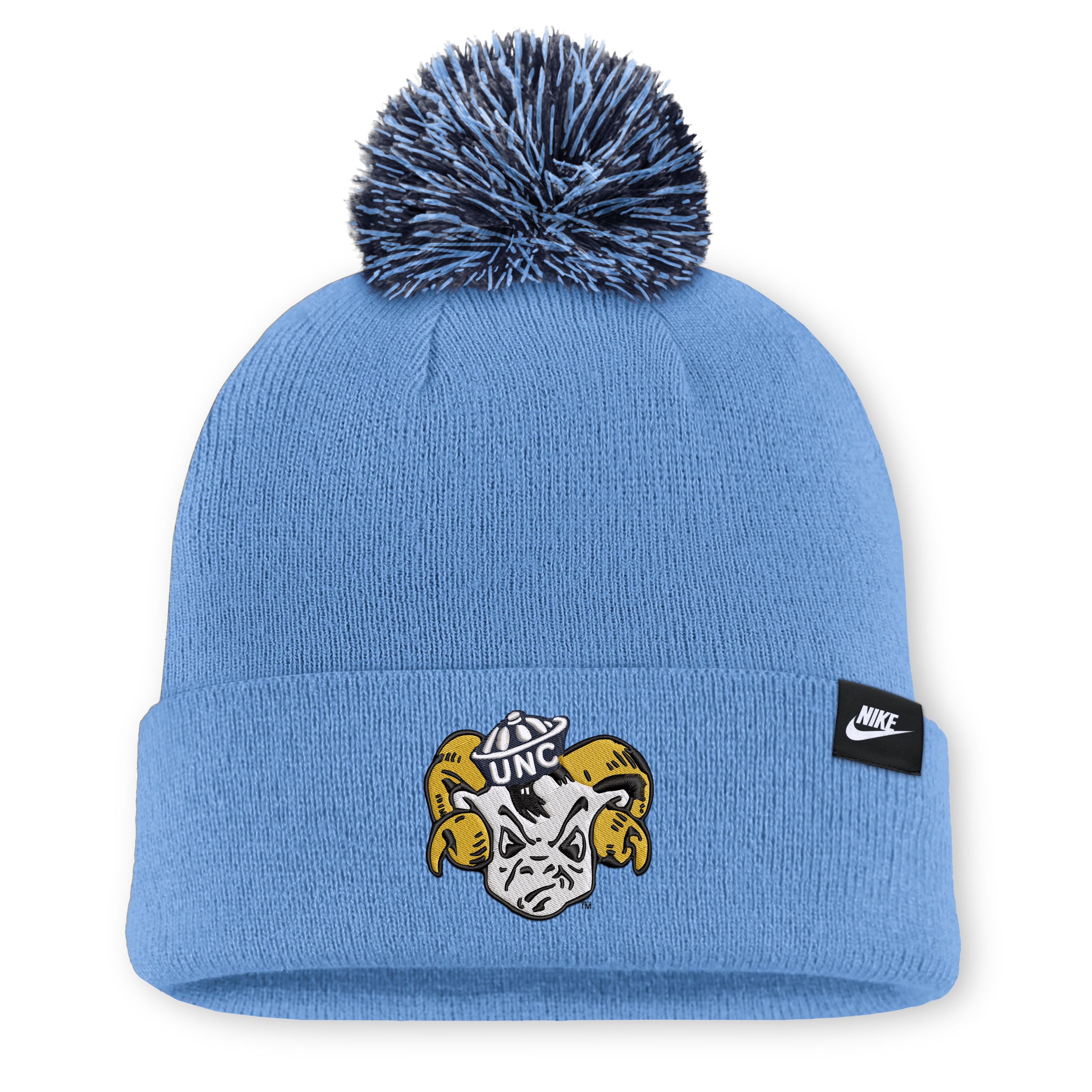 Bonnet unisexe Nike blanc à pompon, orné du logo des Tar Heels de Caroline Nord.
