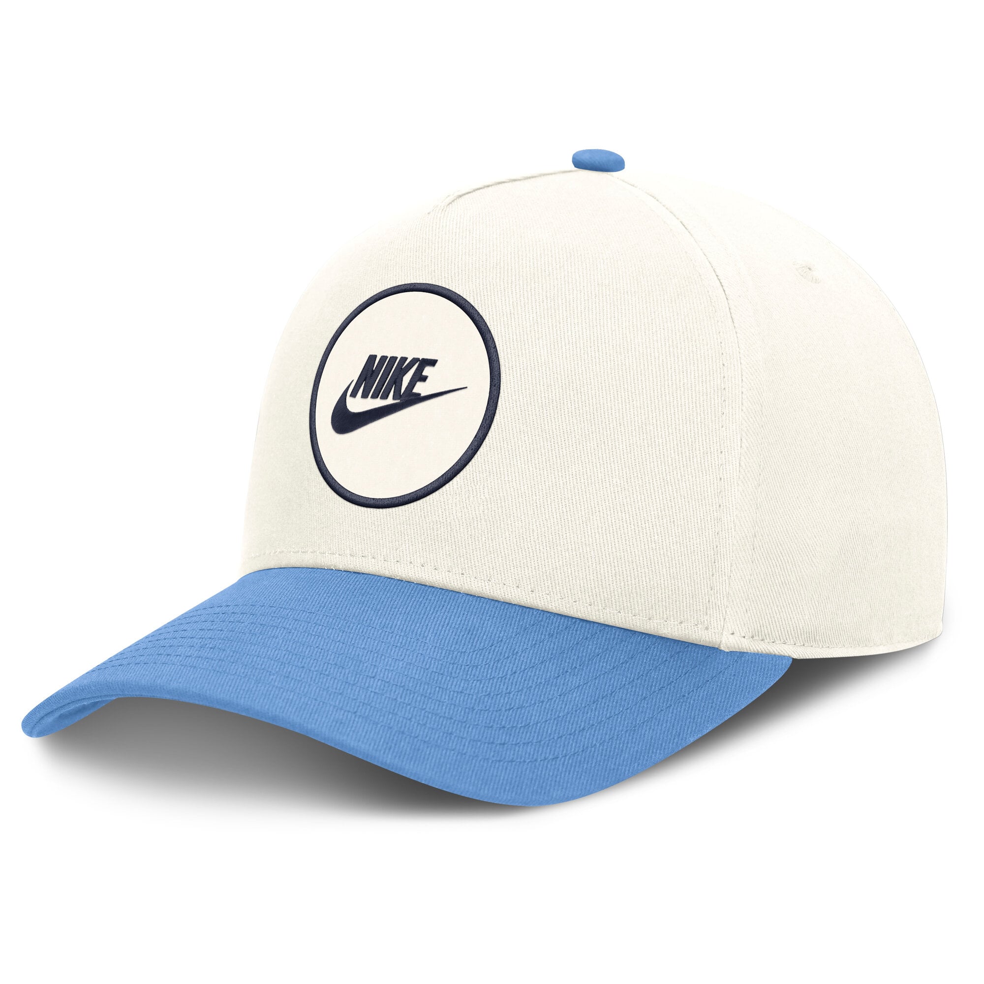 Casquette unisexe Nike blanche/bleu Caroline des Tar Heels de Caroline du Nord, logo latéral montant, technologie Dri-FIT, ajustable