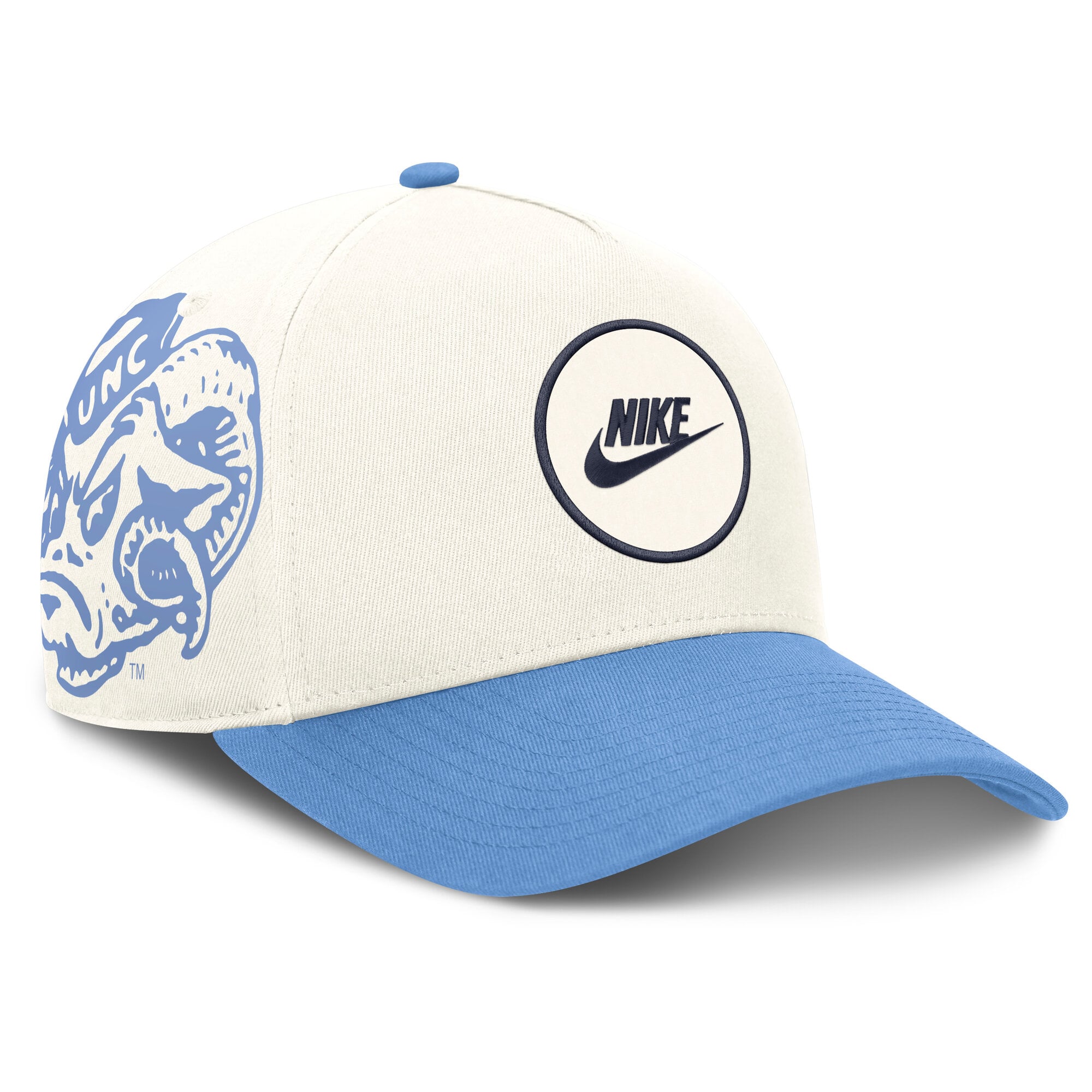 Casquette unisexe Nike blanche/bleu Caroline des Tar Heels de Caroline du Nord, logo latéral montant, technologie Dri-FIT, ajustable