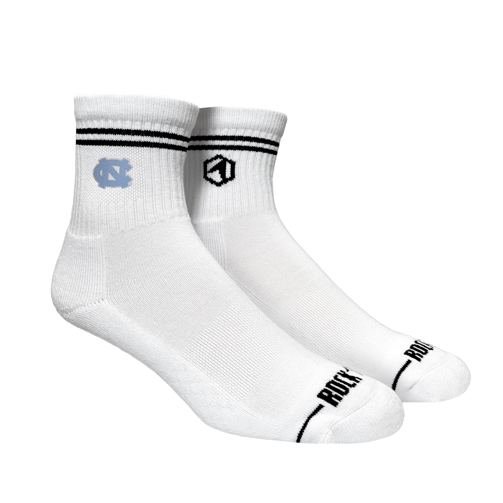 Chaussettes unisexes Rock Em White North Carolina Tar Heels à rayures décontractées mi-longues