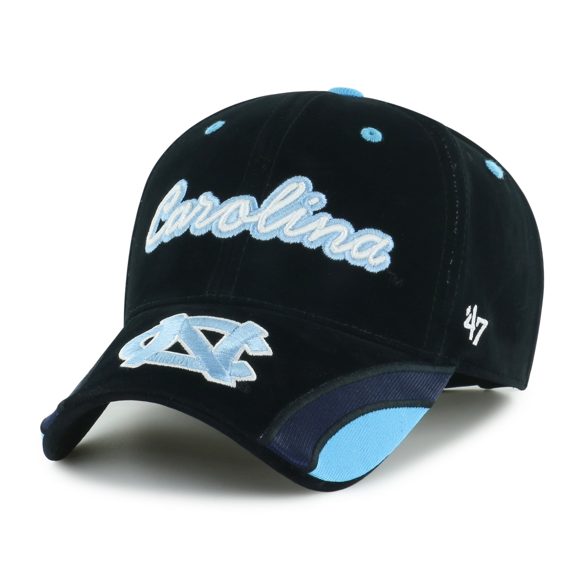 Women's '47 Black North Carolina Tar Heels Velvet Denim Script MVP Adjustable Hat